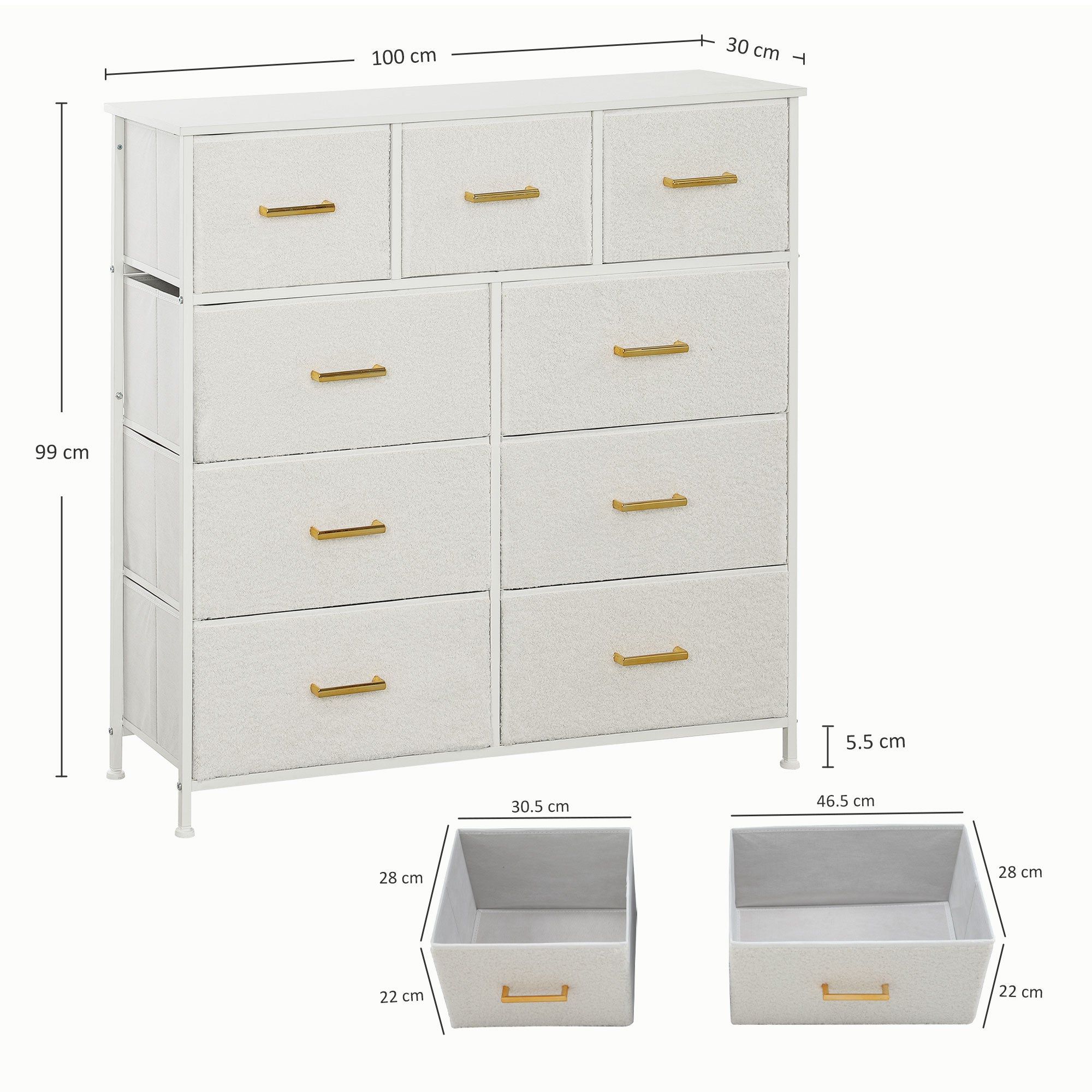 Stylish Cream White Storage Unit with Nine Drawers and Durable Steel Frame