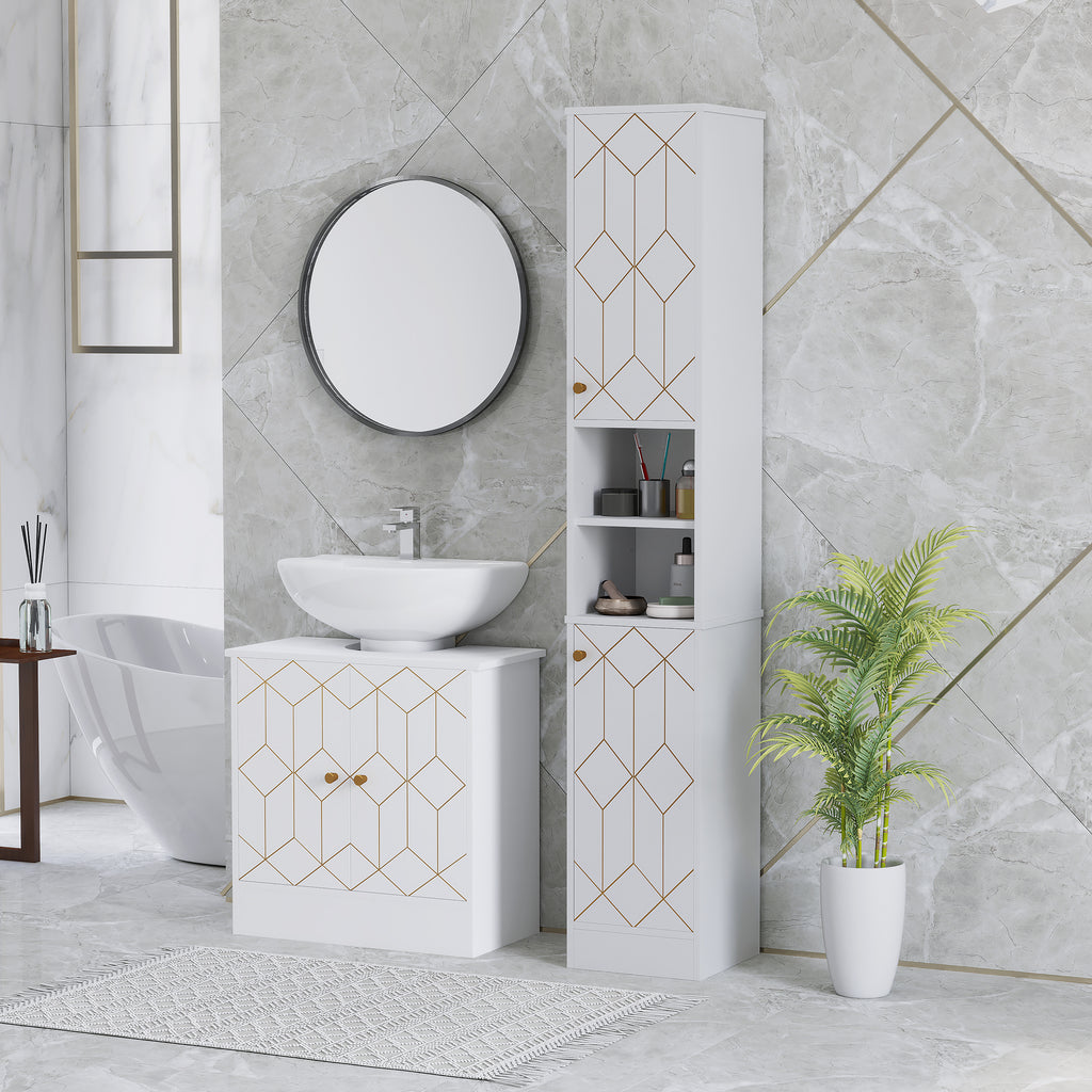 HOMCOM Slim Bathroom Storage Unit, Bathroom Cabinet with Doors, White
