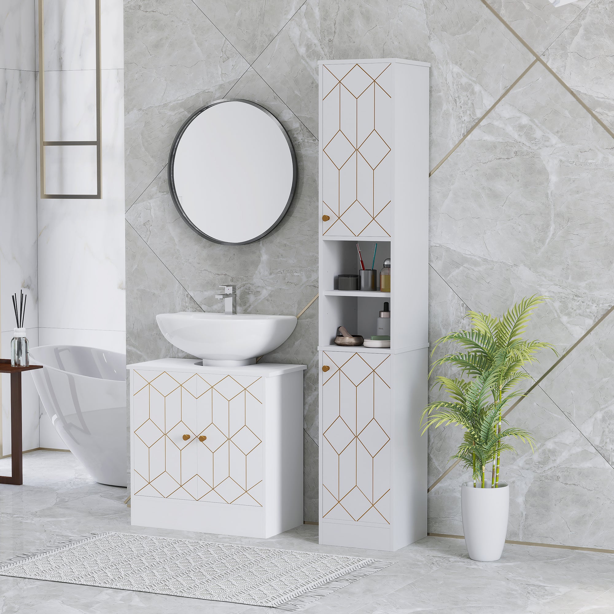 HOMCOM Slim Bathroom Storage Unit, Bathroom Cabinet with Doors, White