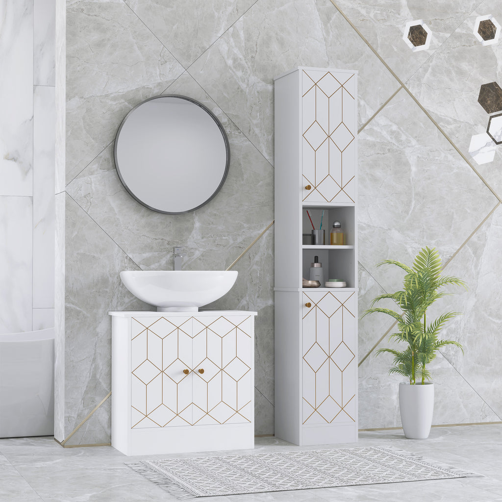 HOMCOM Slim Bathroom Storage Unit, Bathroom Cabinet with Doors, White