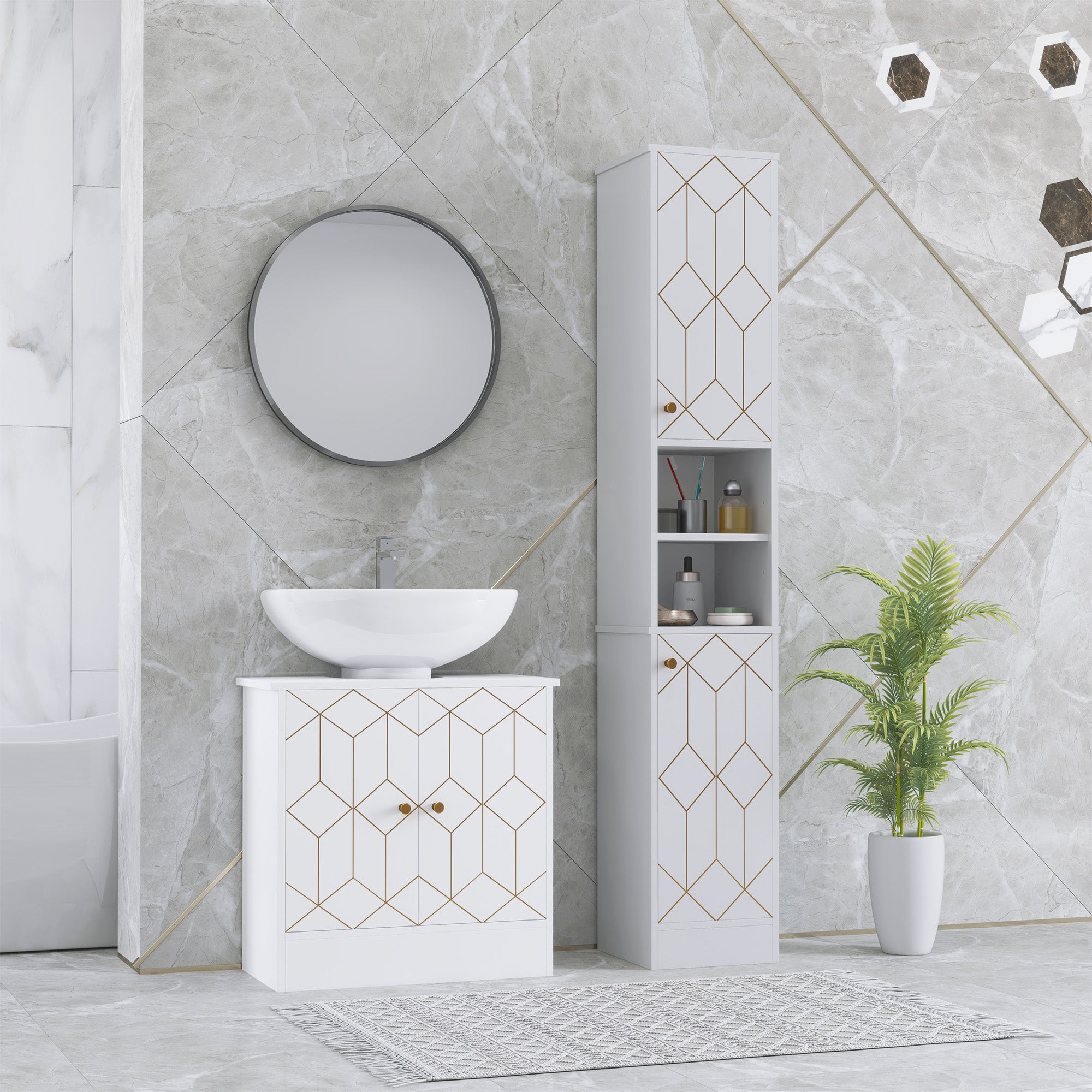 HOMCOM Slim Bathroom Storage Unit, Bathroom Cabinet with Doors, White
