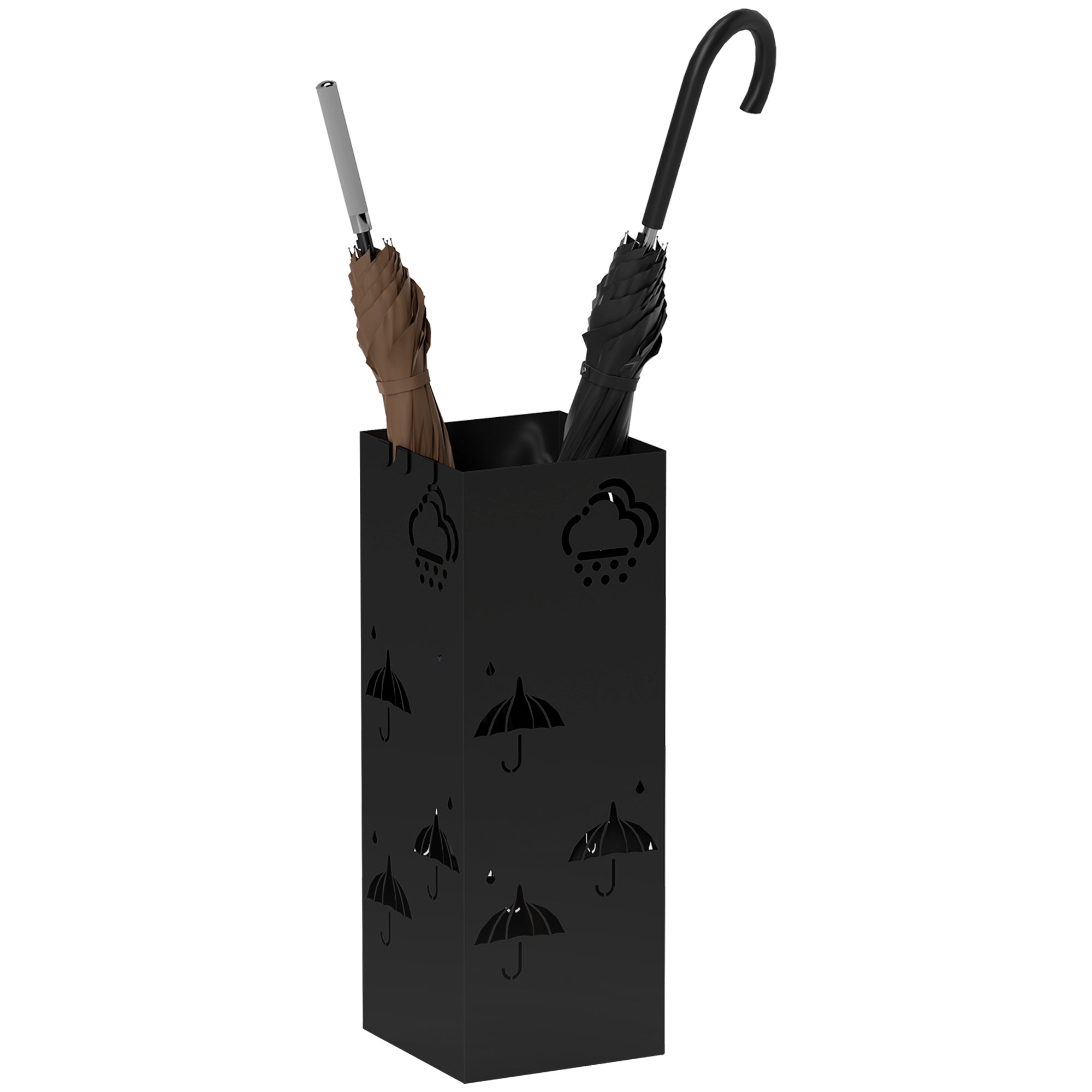 HOMCOM Decorative Umbrella Holder with Drip Tray 4 Hooks for Entryway Black