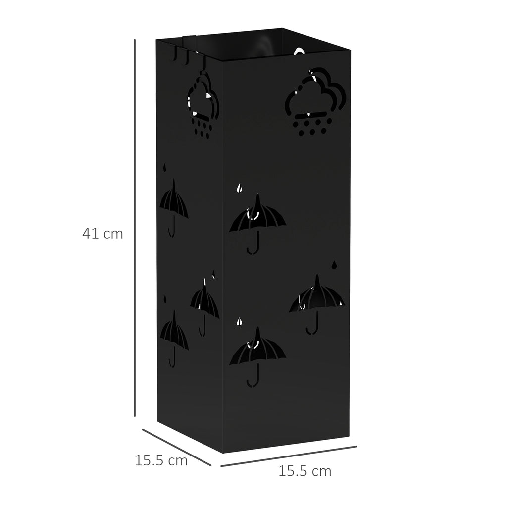 HOMCOM Decorative Umbrella Holder with Drip Tray 4 Hooks for Entryway Black