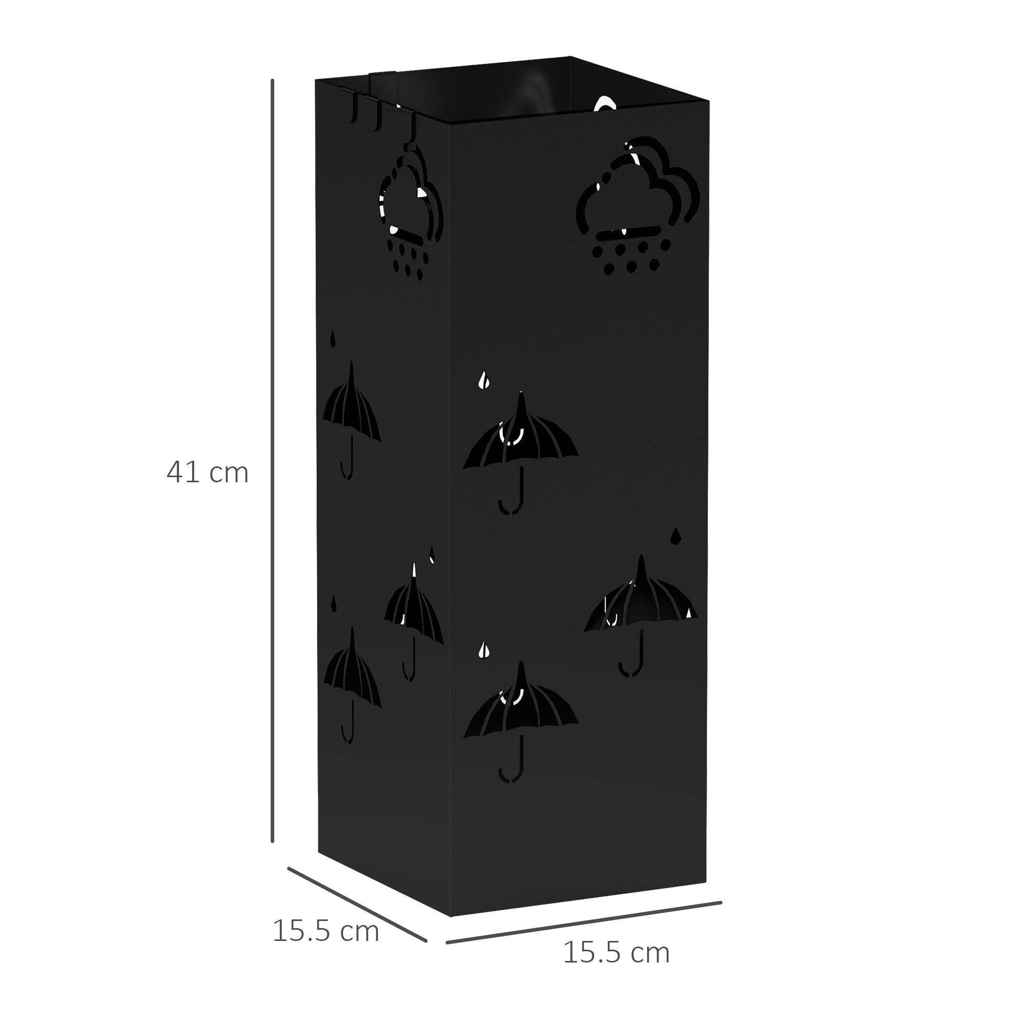 HOMCOM Decorative Umbrella Holder with Drip Tray 4 Hooks for Entryway Black