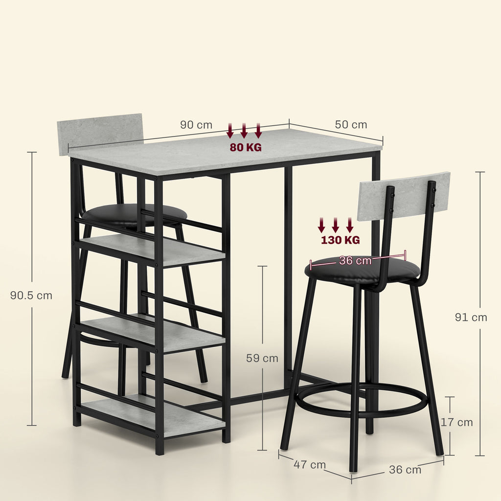 Elegant Light Grey Dining Set - Space-Saving Table and Chairs