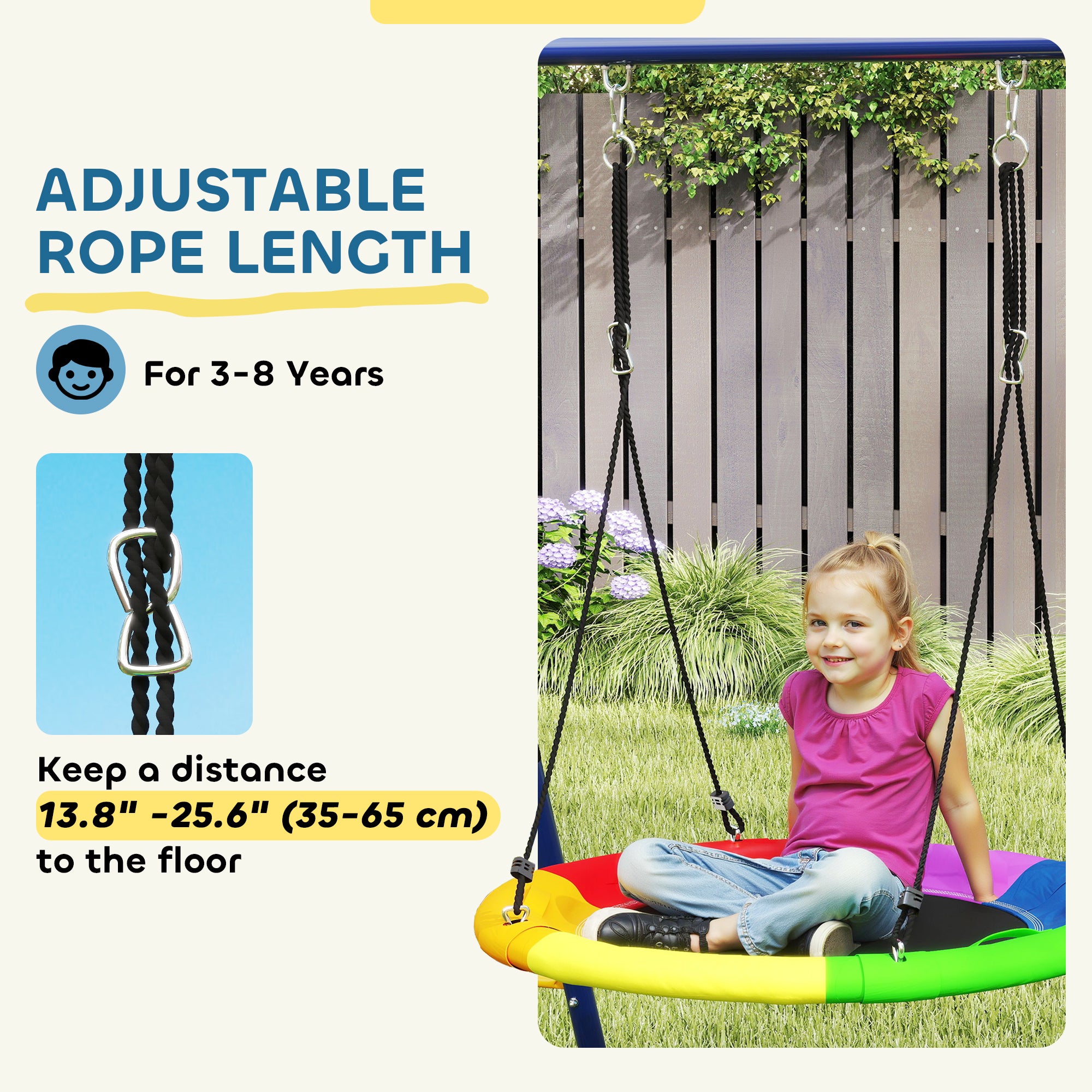 AIYAPLAY 6 in 1 Kids Swing Set with 3 Swings, Climbing Net and Ladder
