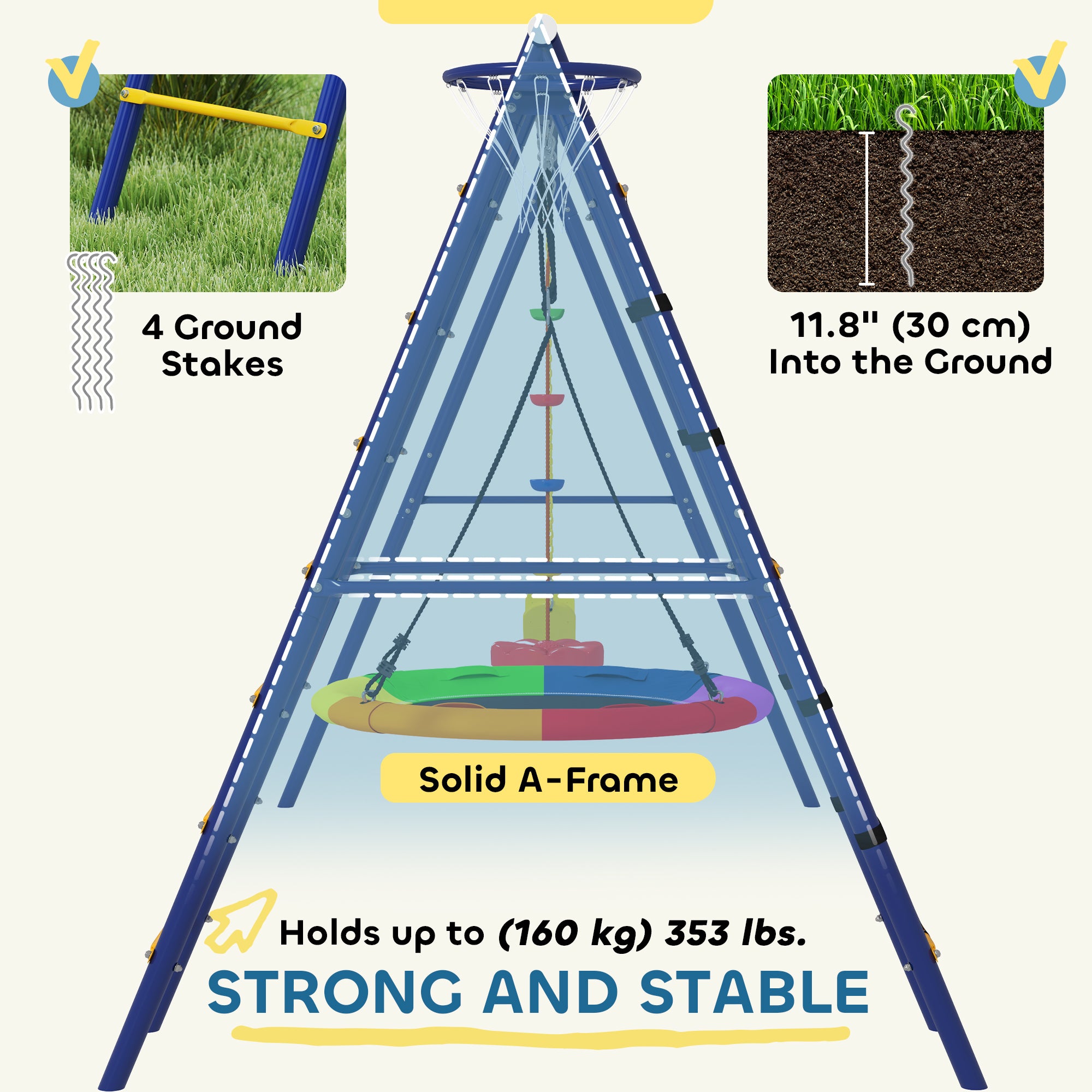 AIYAPLAY 6 in 1 Kids Swing Set with 3 Swings, Climbing Net and Ladder