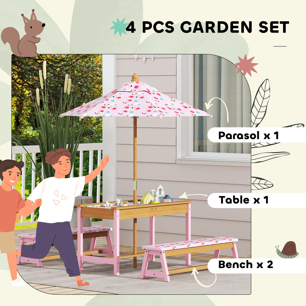 AIYAPLAY Kids Picnic Table, Wooden Children Garden Table and Bench Set, Pink