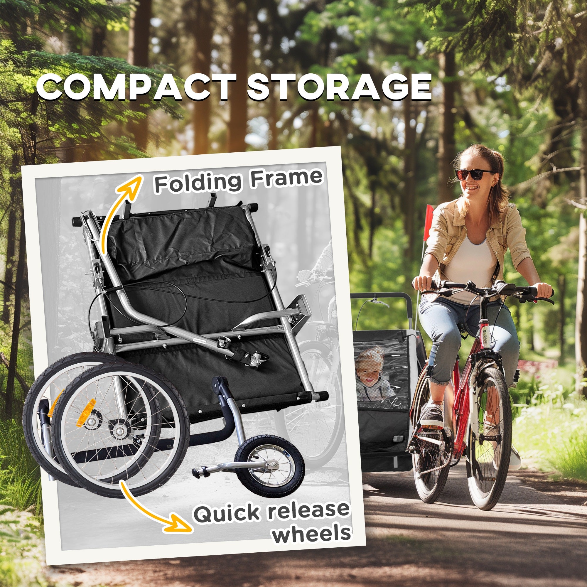 HOMCOM 2 Seat Bike Trailer with 5 Point Harness, for 18+ Months, Black