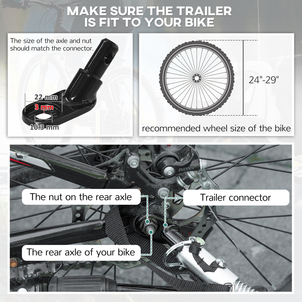 HOMCOM 2 Seat Bike Trailer with 5 Point Harness, for 18+ Months, Black