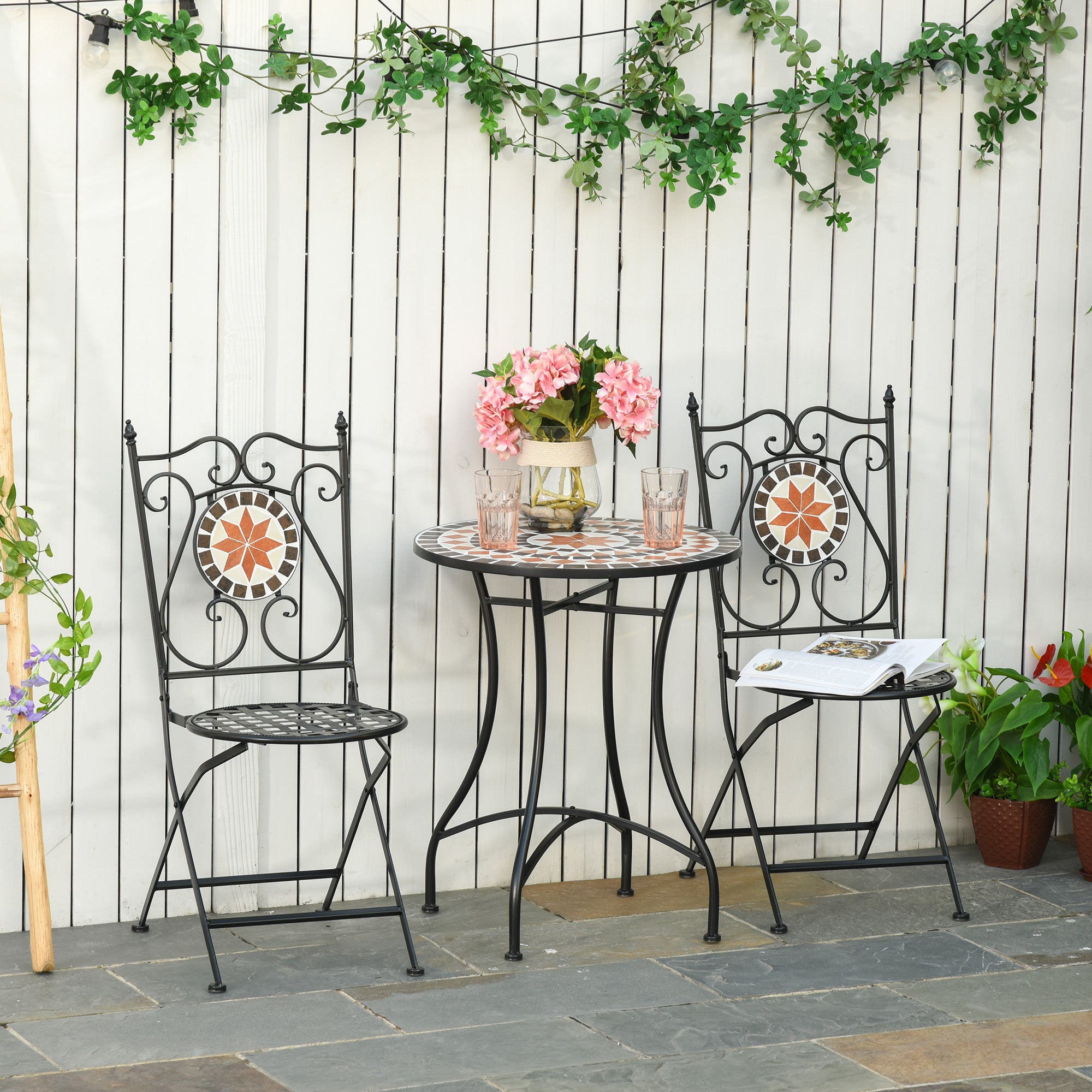 Elegant 3-Piece Bistro Set with Mosaic Design for Outdoor Spaces