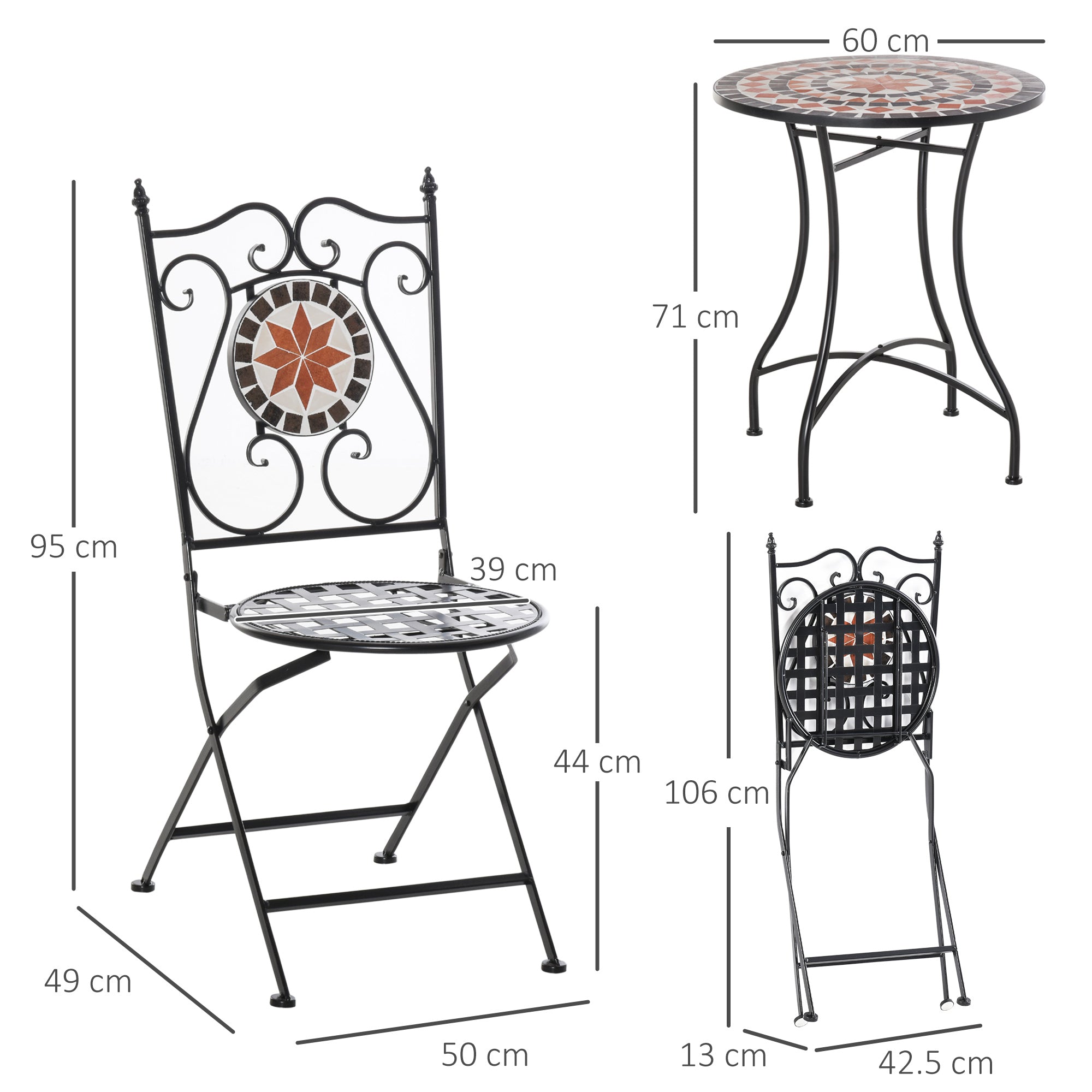 Elegant 3-Piece Bistro Set with Mosaic Design for Outdoor Spaces