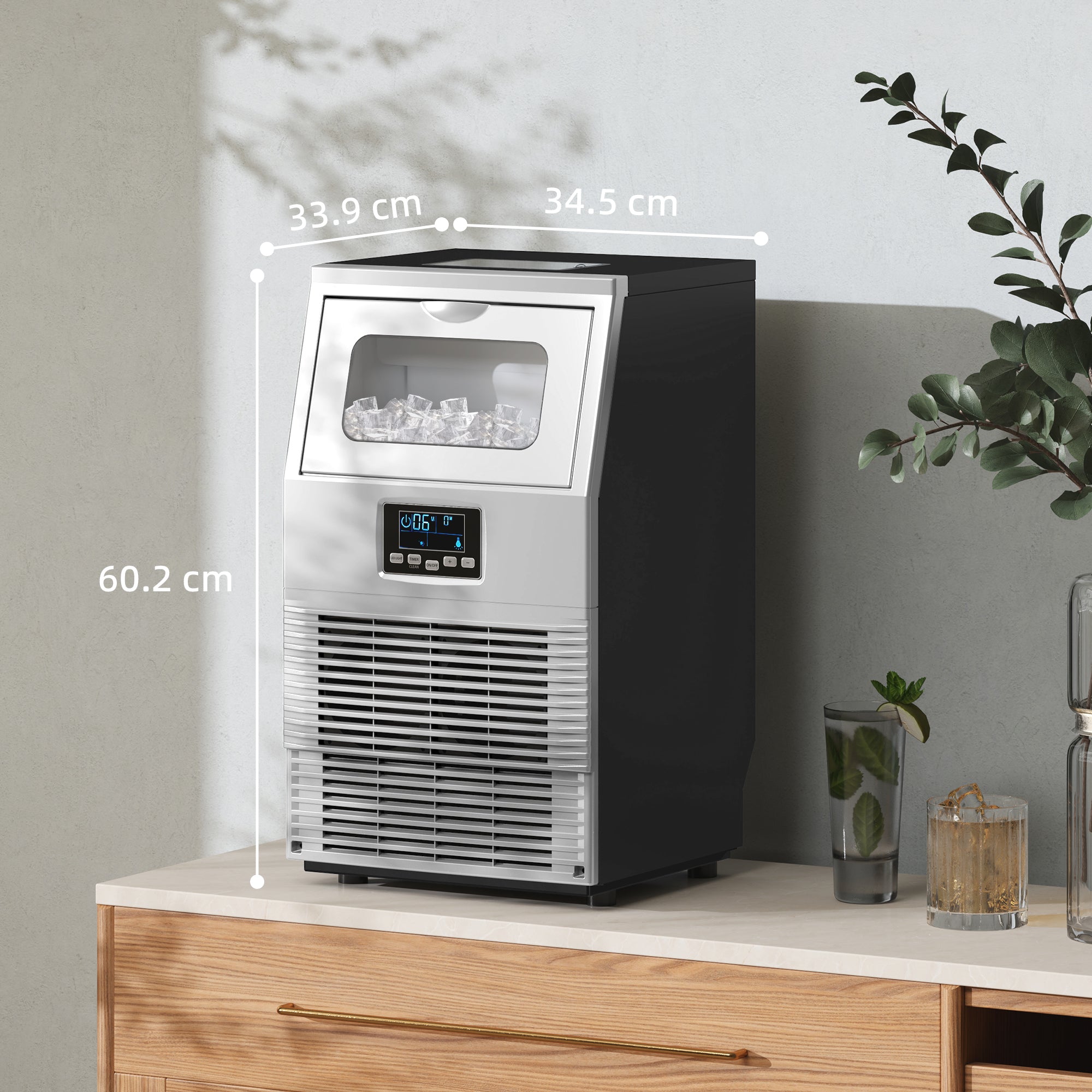 HOMCOM Commercial Ice Maker with 4kg Ice Storage for Home Restaurant
