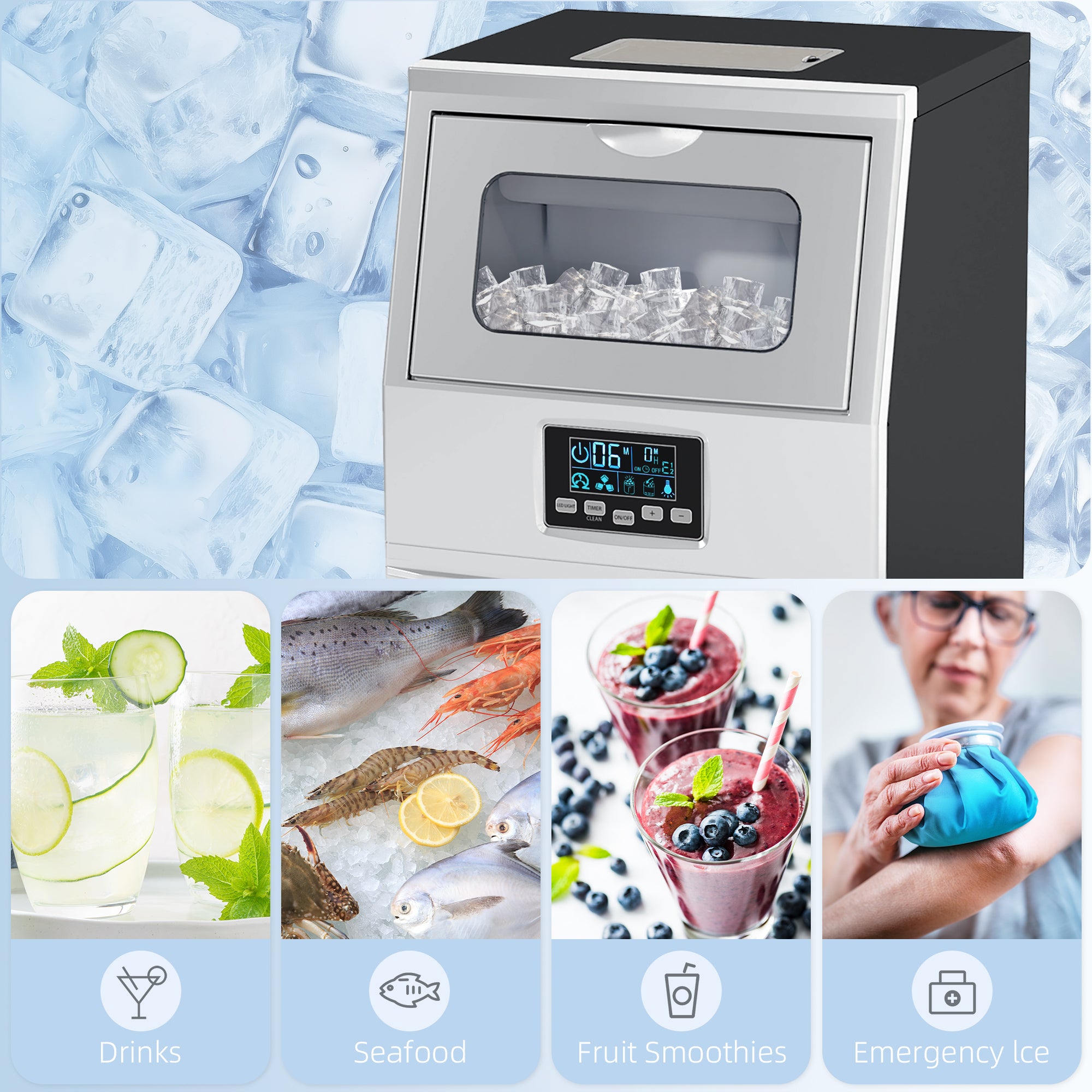 HOMCOM Commercial Ice Maker with 4kg Ice Storage for Home Restaurant