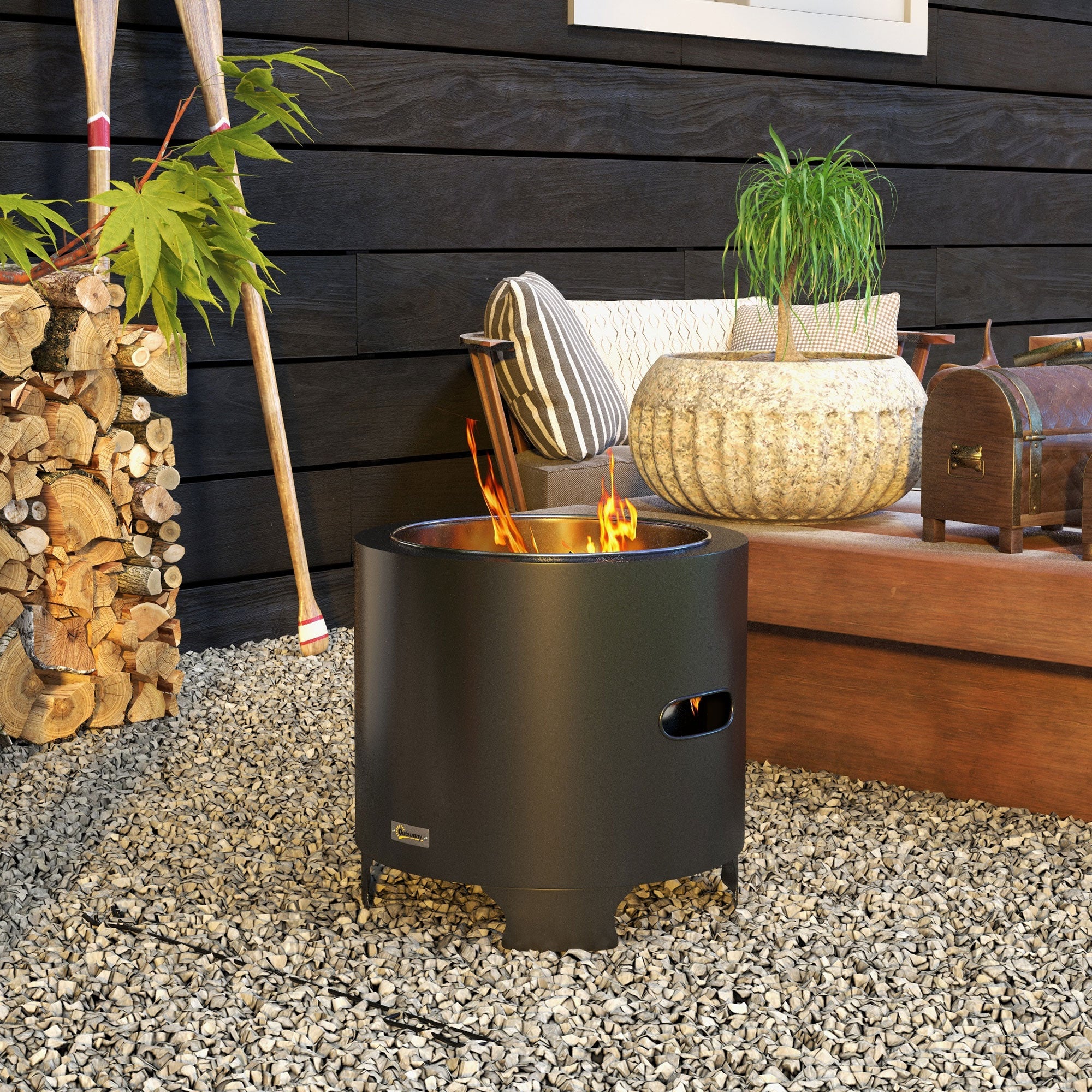 Outdoor Fire Pit with Secondary Combustion System for Clean Burning