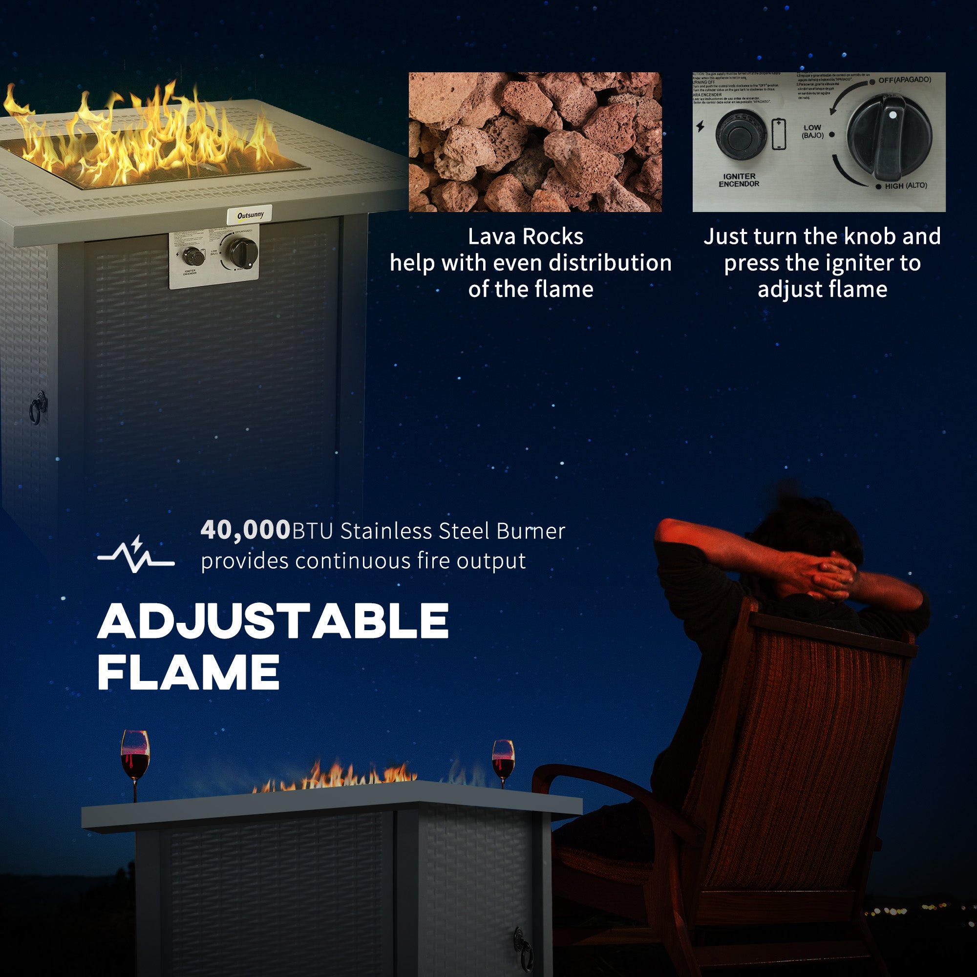Stainless Steel 40000 BTU Fire Pit Table - Stylish Heat & Functionality