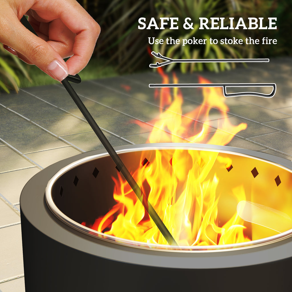Outsunny 45cm Smokeless Wood Burning Firepit Metal Fire Pit, Dark Grey