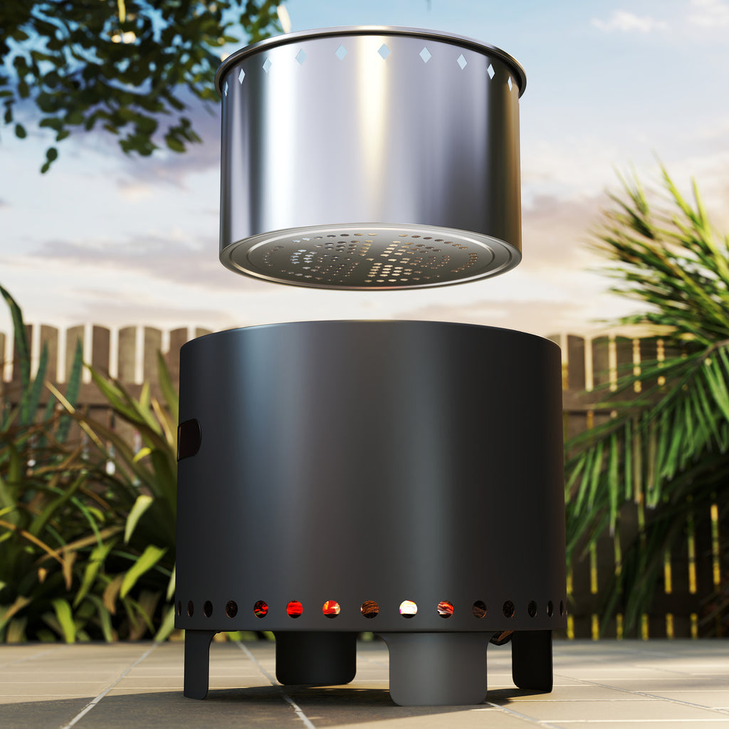 Outsunny 45cm Smokeless Wood Burning Firepit Metal Fire Pit, Dark Grey