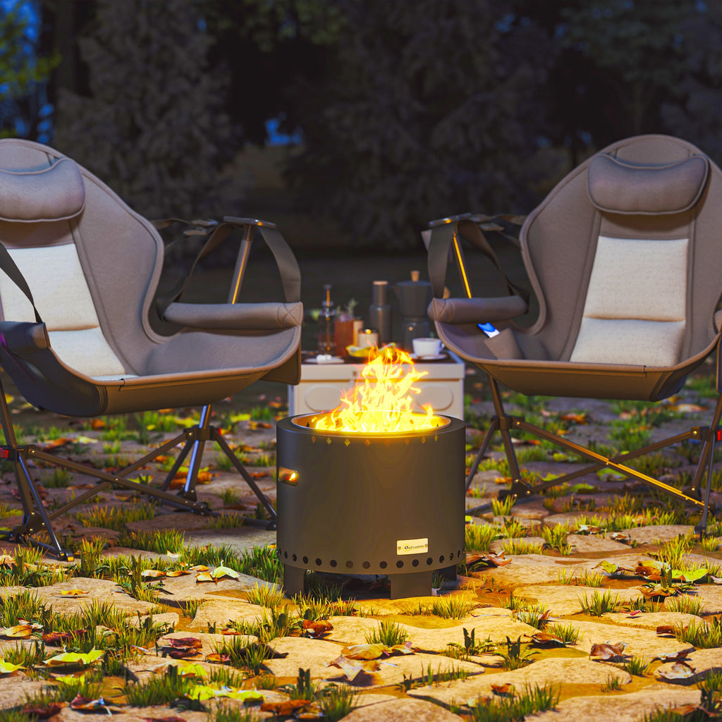 Outsunny 45cm Smokeless Wood Burning Firepit Metal Fire Pit, Dark Grey