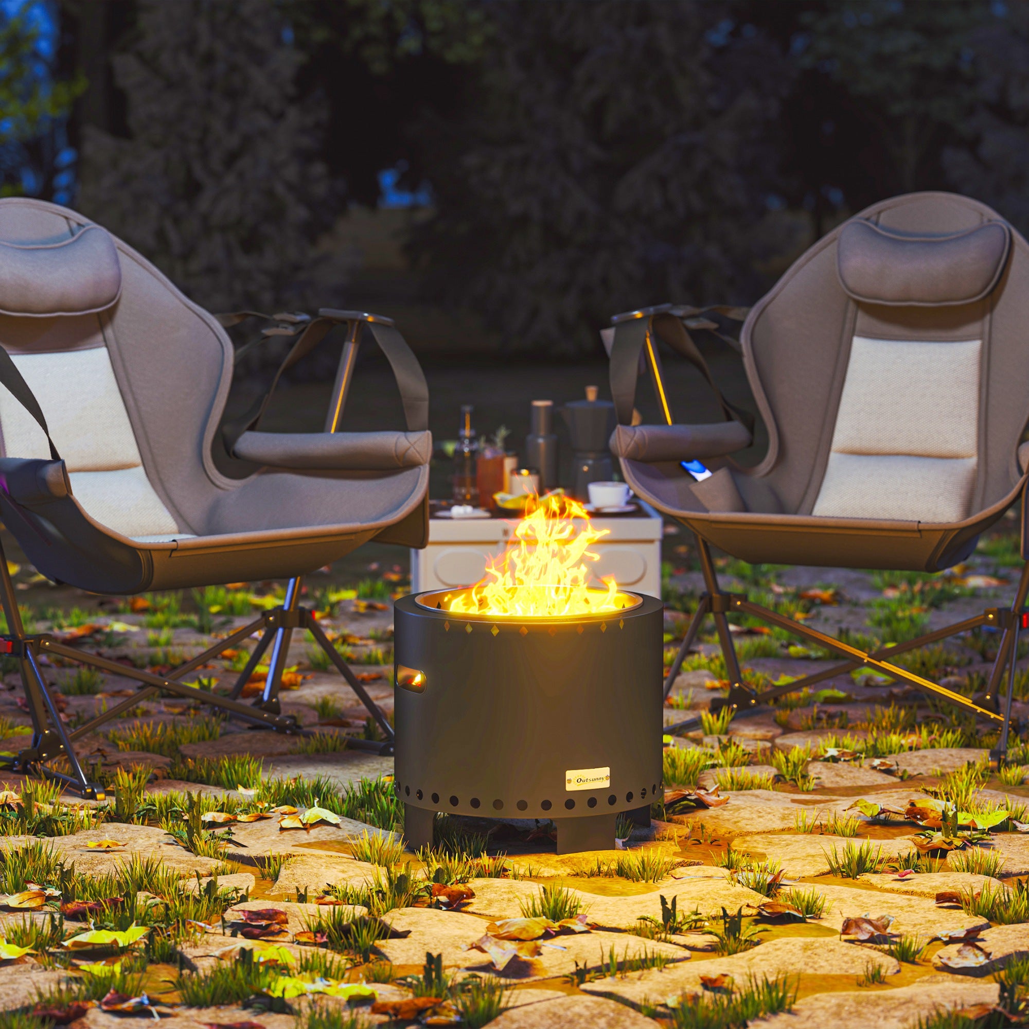 Outsunny 45cm Smokeless Wood Burning Firepit Metal Fire Pit, Dark Grey