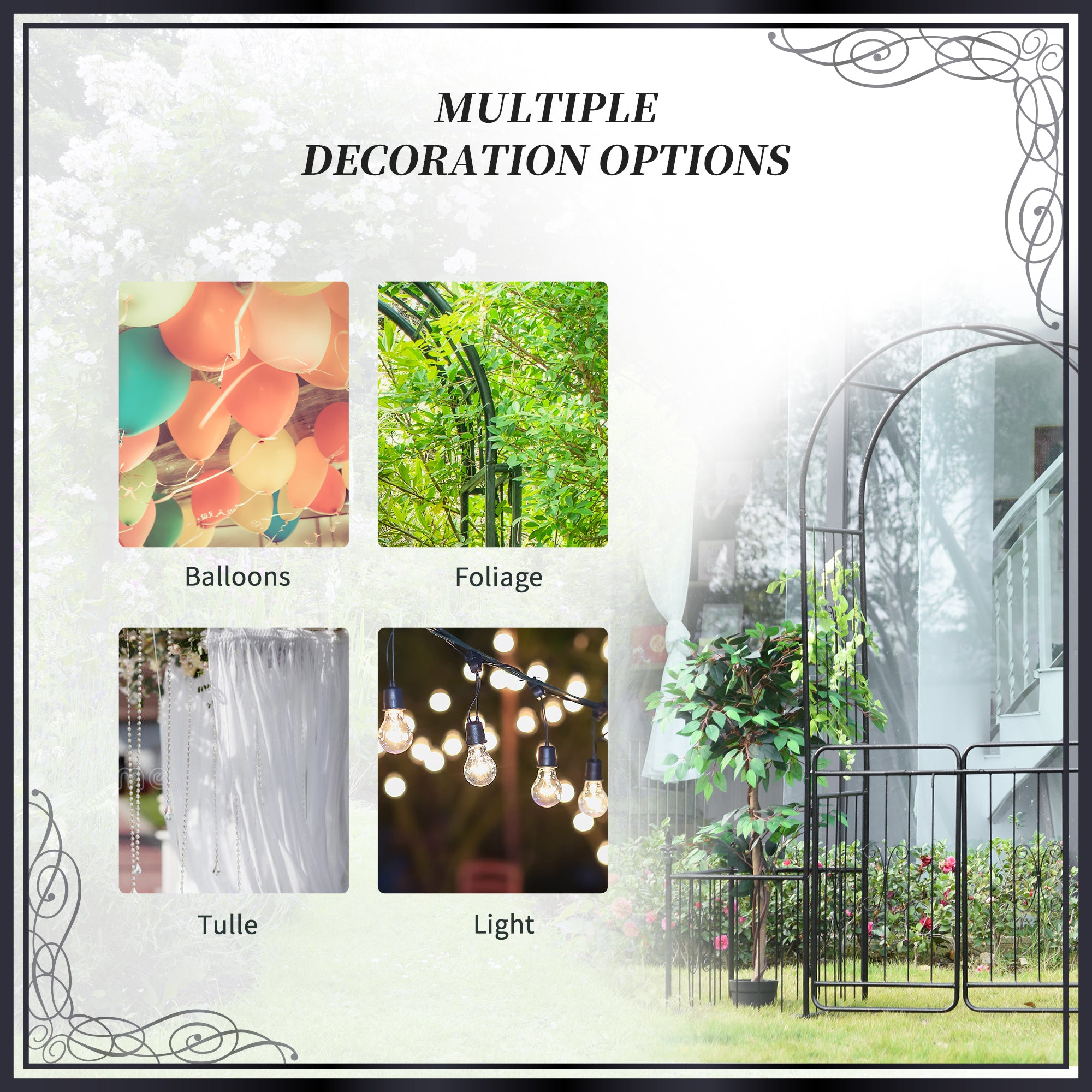 Outsunny Metal Garden Arbor Arch Gate w/ 2 Side Planter Boxes & Vine Frame