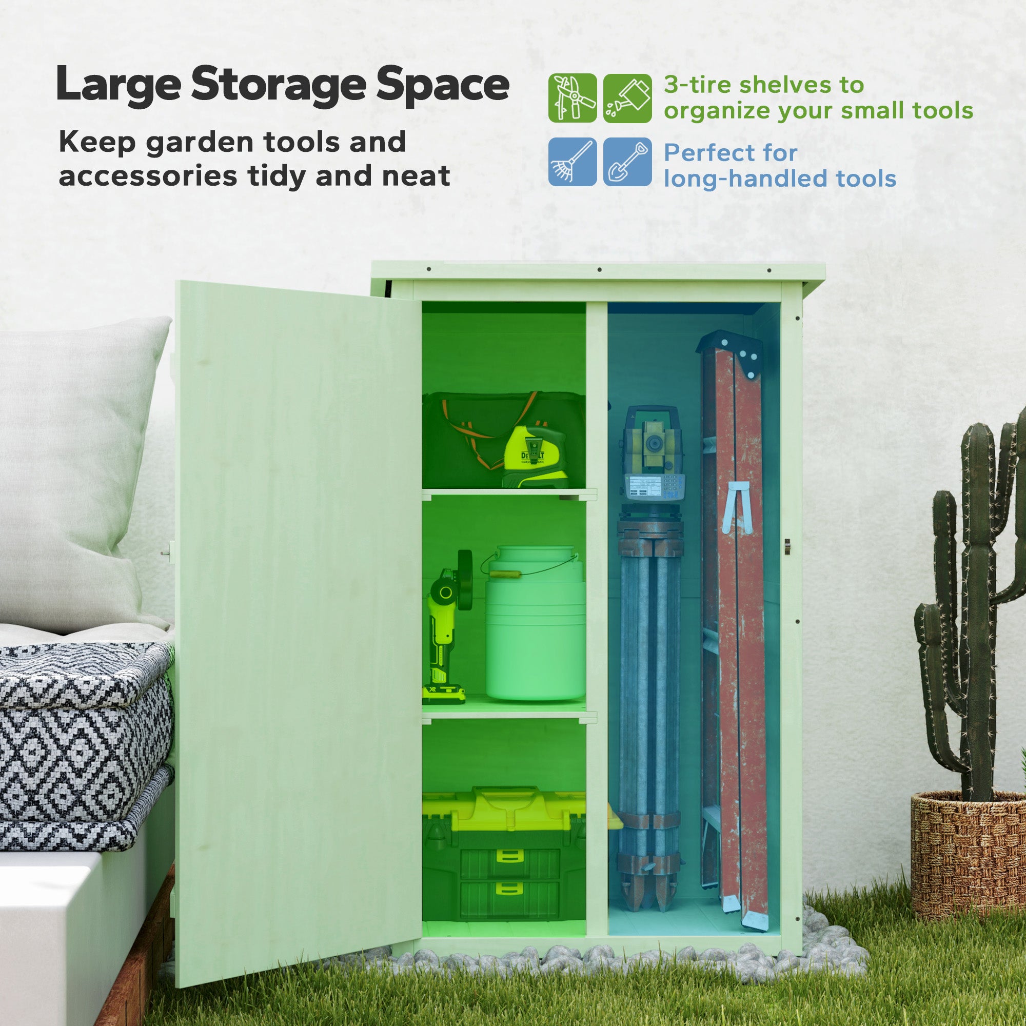 Outsunny Garden Shed Outdoor Tool Storage w/ 2 Shelves 75 x 56 x115cm Green