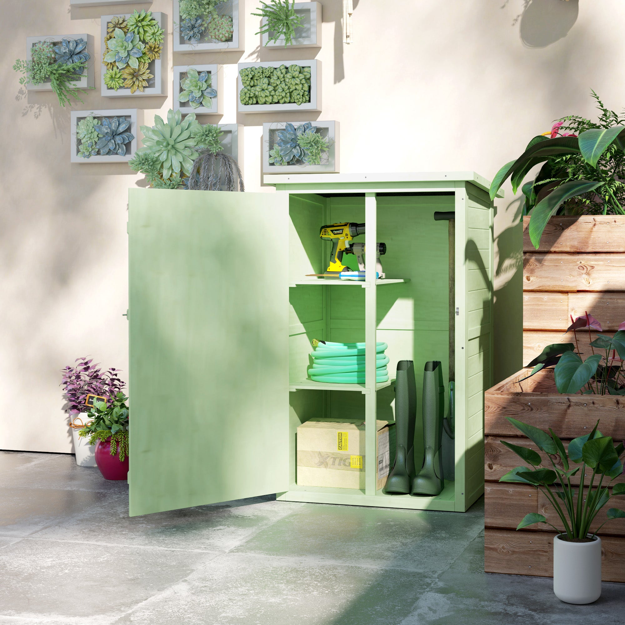 Outsunny Garden Shed Outdoor Tool Storage w/ 2 Shelves 75 x 56 x115cm Green