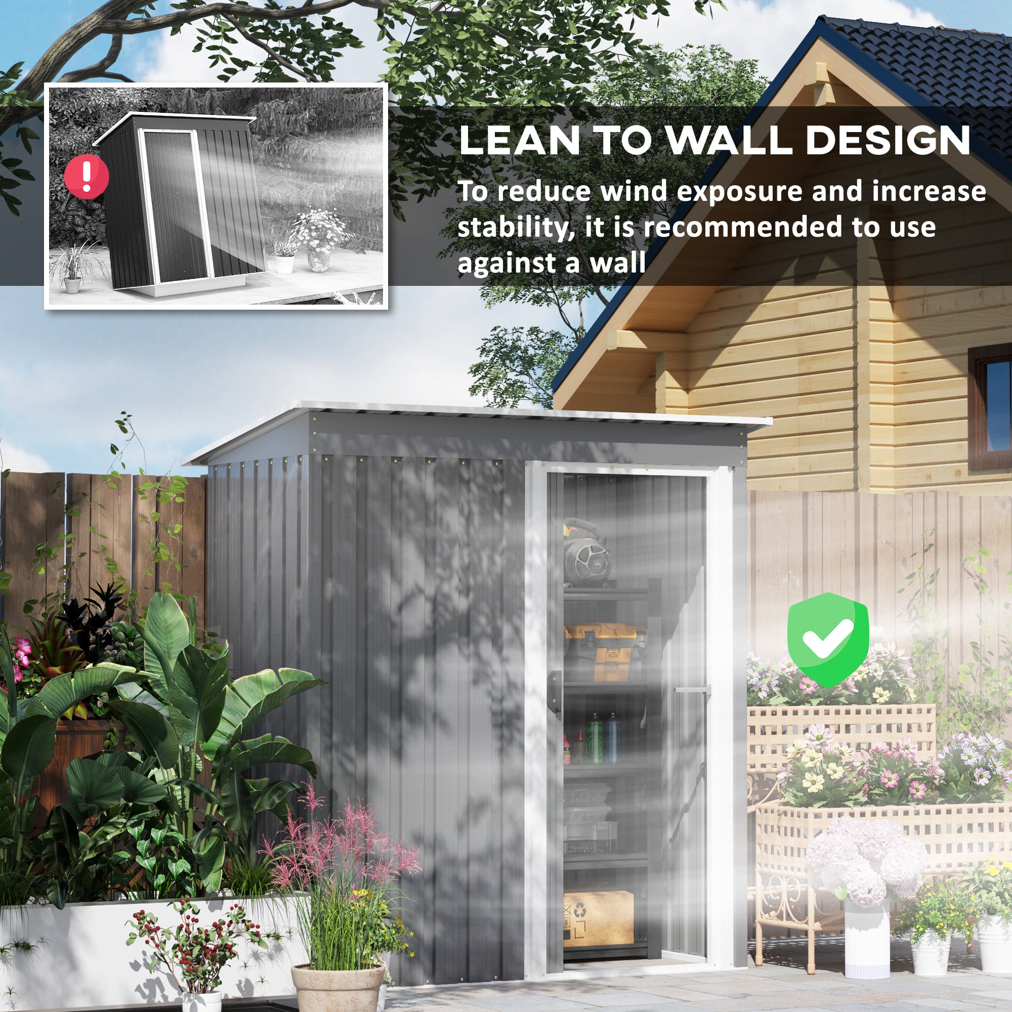 Outsunny 5 x 3ft Garden Storage Shed Sliding Door Sloped Roof Tool, Grey