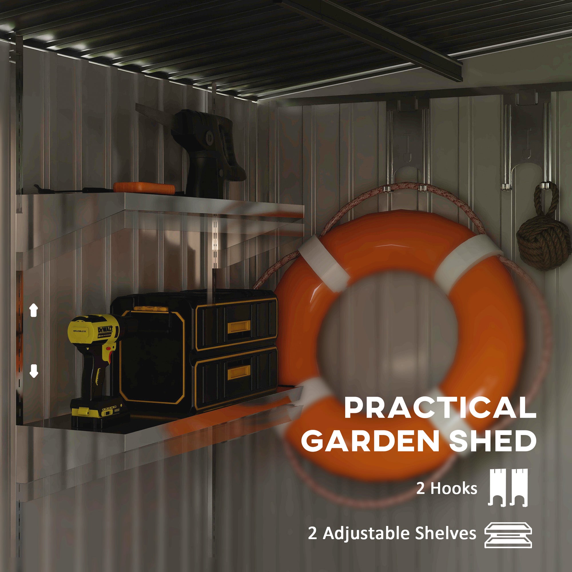 Outsunny 7 x 5FT Garden Shed w/ Foundation Lean to Metal Tool Shed Dark Grey