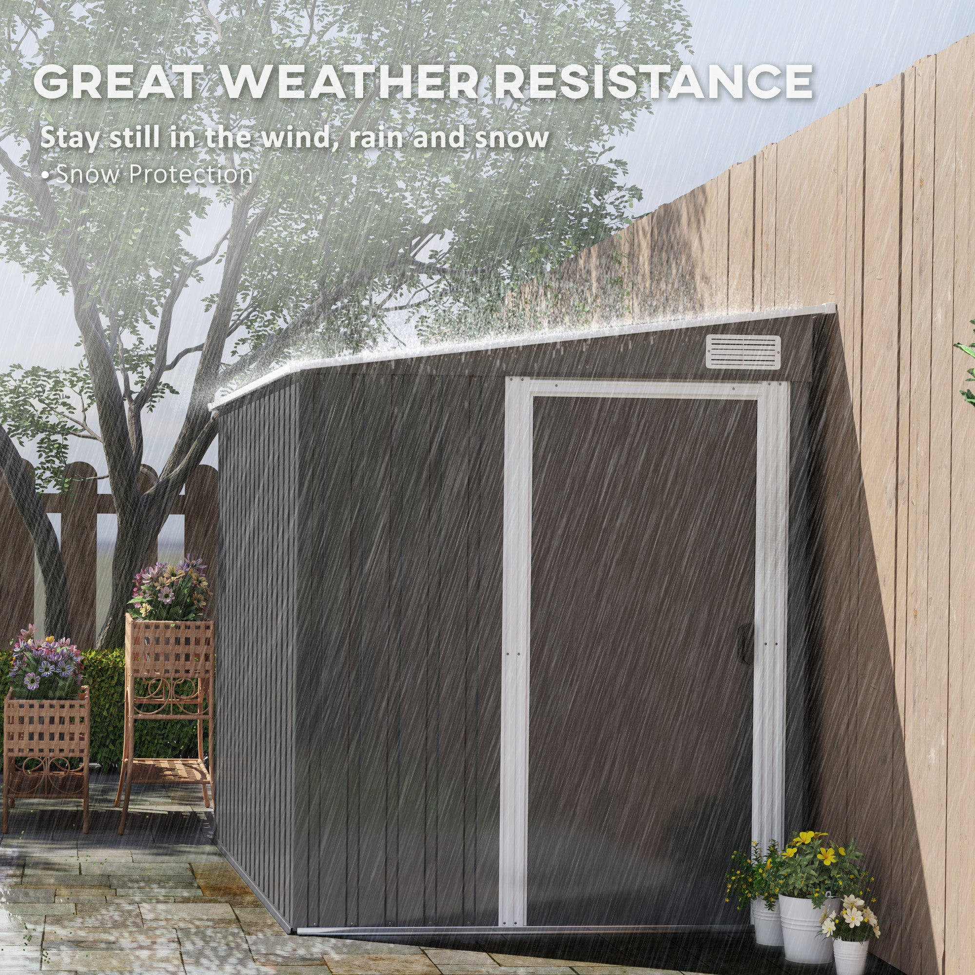 Outsunny 7 x 5FT Garden Shed w/ Foundation Lean to Metal Tool Shed Dark Grey