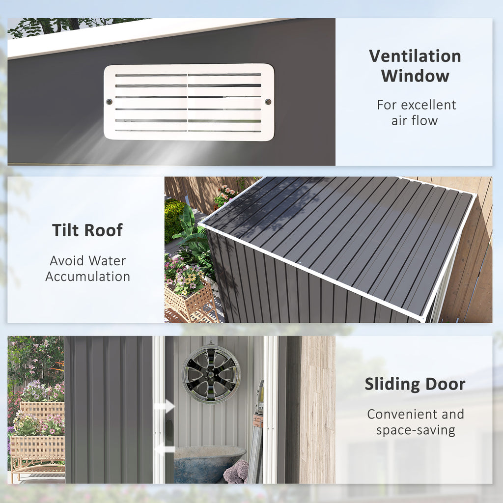 Outsunny 7 x 5FT Garden Shed w/ Foundation Lean to Metal Tool Shed Dark Grey