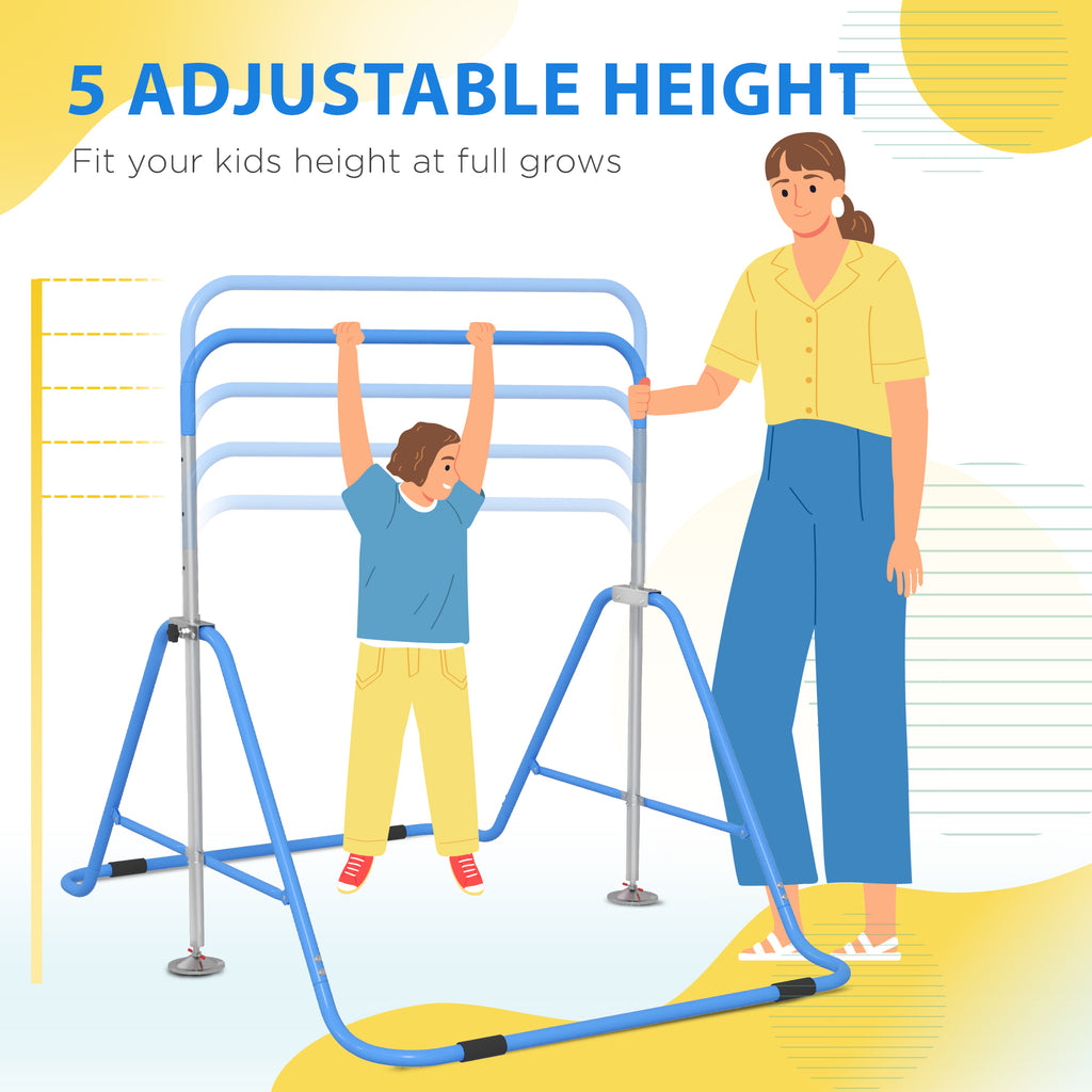 HOMCOM Kids Gymnastic Bar w/ Adjustable Height, Foldable Training Bar - Blue