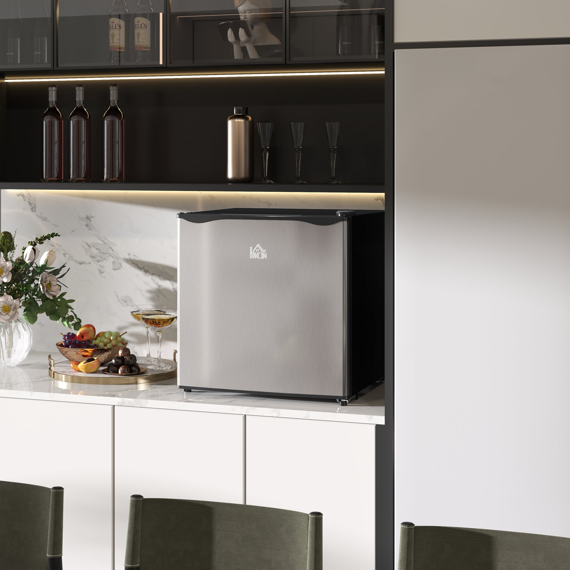 HOMCOM 46L Counter Top Fridge with Chiller Box Mini Fridge for Bedrooms Silver