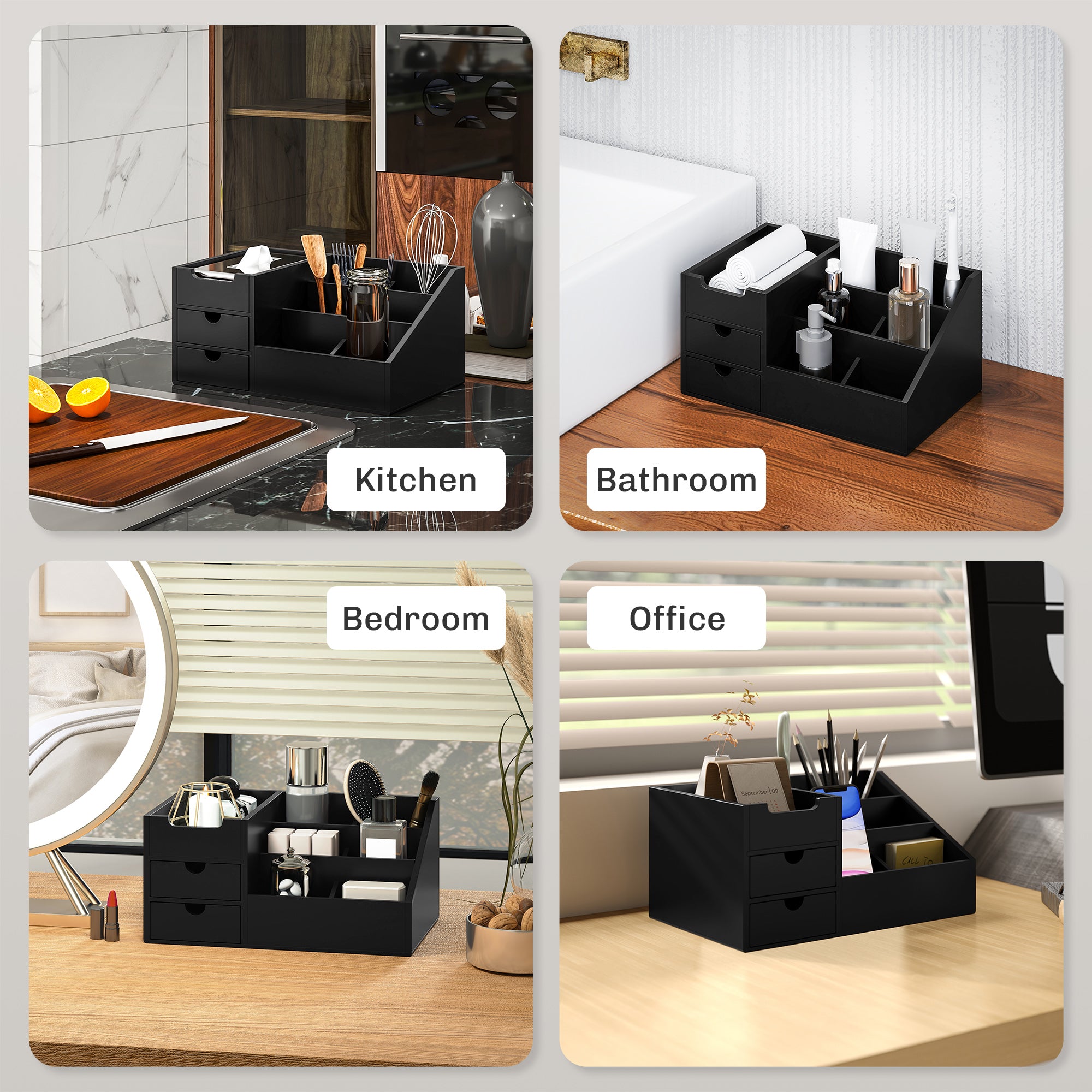 HOMCOM Organiser Holder Multi-Function Storage Caddy Drawers Black