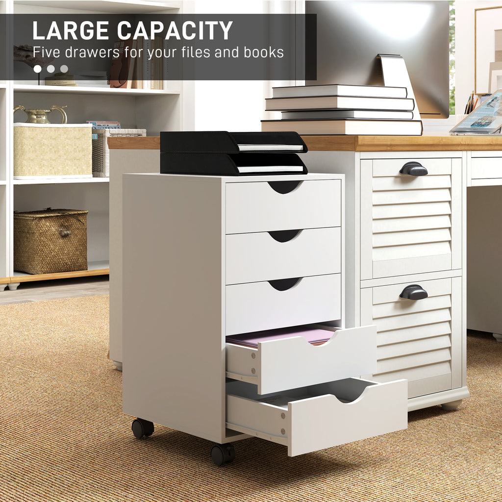 HOMCOM Mobile Vertical Filing Cabinet with 5 Drawers for Home Office, White