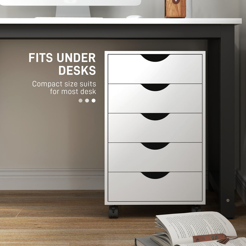 HOMCOM Mobile Vertical Filing Cabinet with 5 Drawers for Home Office, White