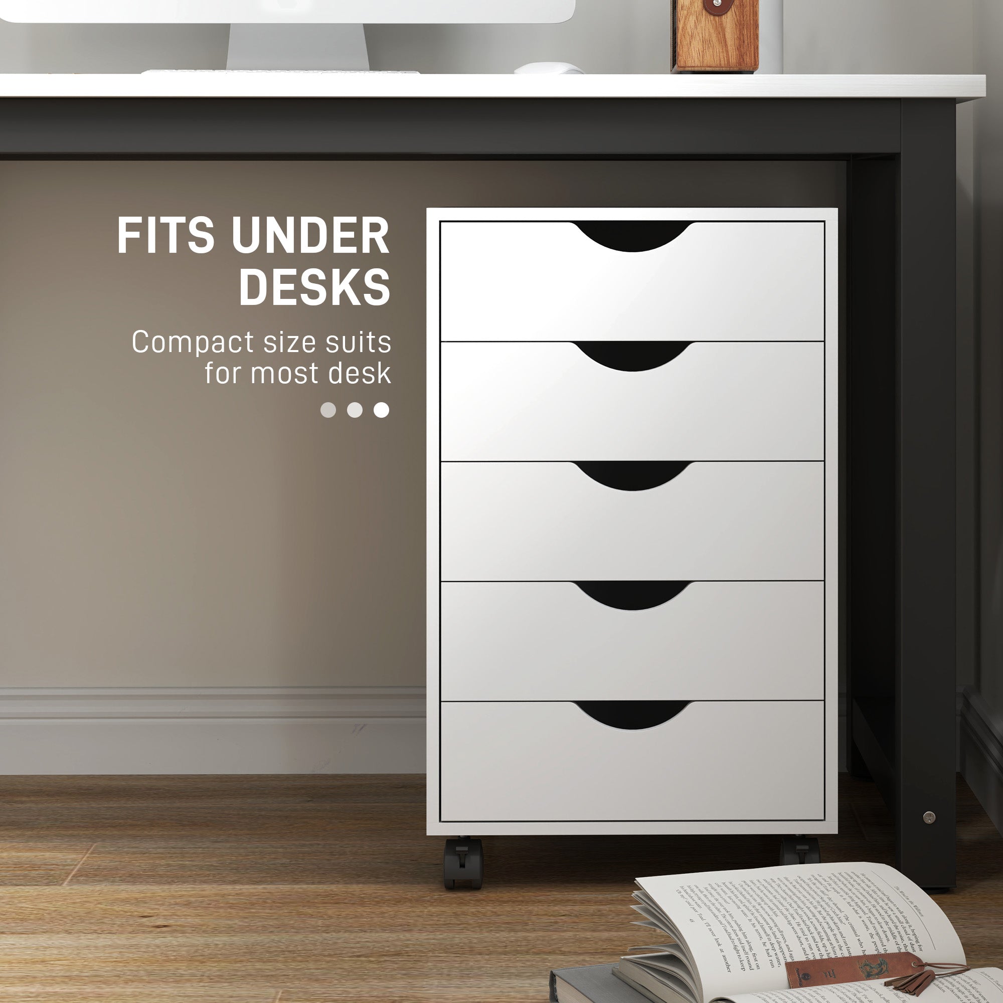 HOMCOM Mobile Vertical Filing Cabinet with 5 Drawers for Home Office, White