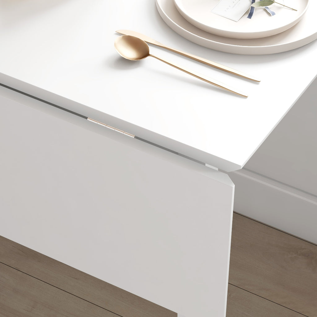 Extendable Kitchen Table for 2-4, Folding Drop Leaf Dining Table, White