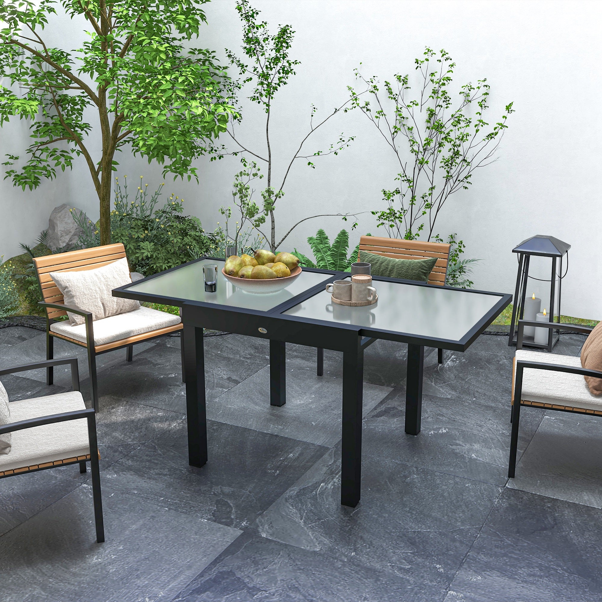 Outsunny Extendable Outdoor Dining Table Patio Table, Clear