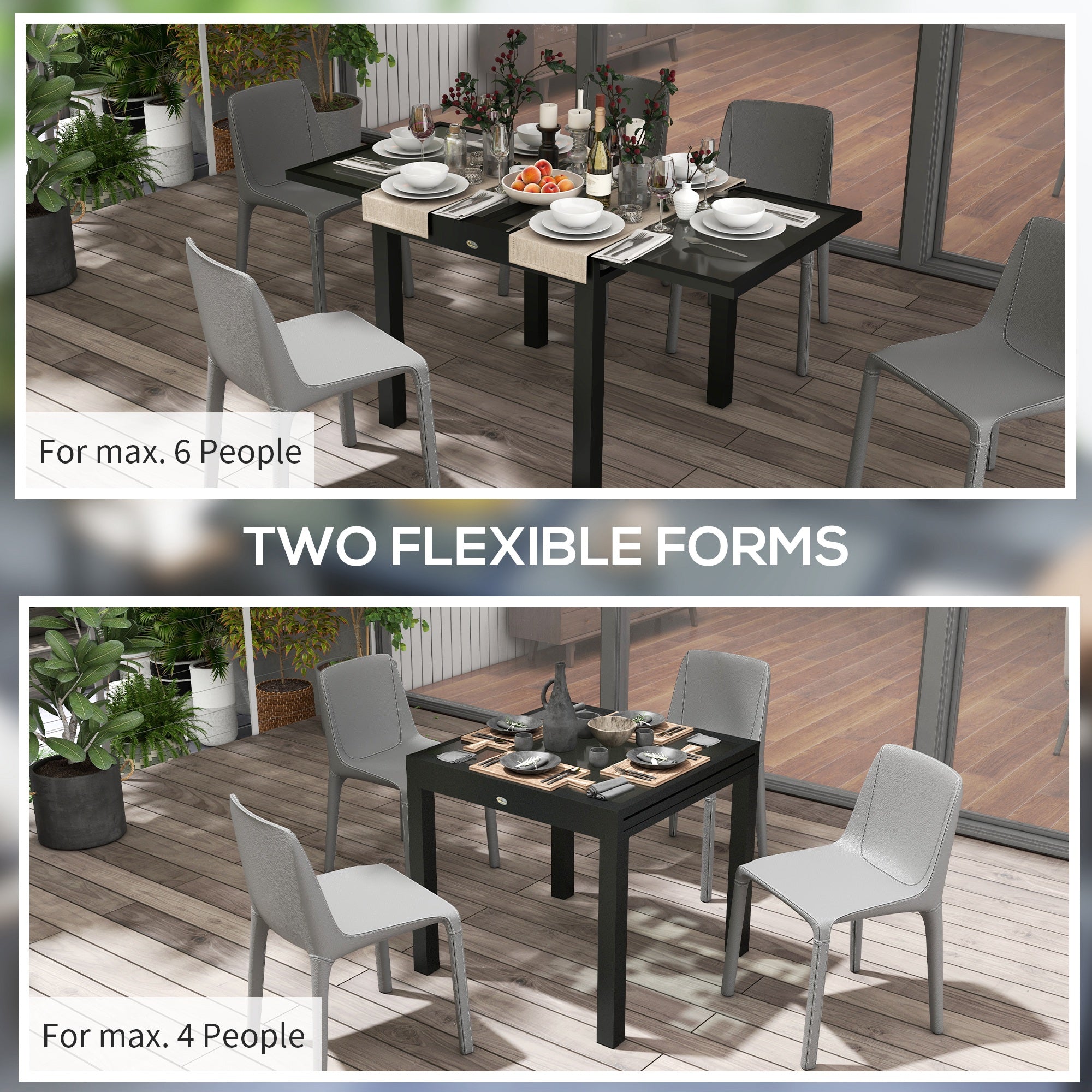 Outsunny Extendable Outdoor Dining Table Patio Table, Clear