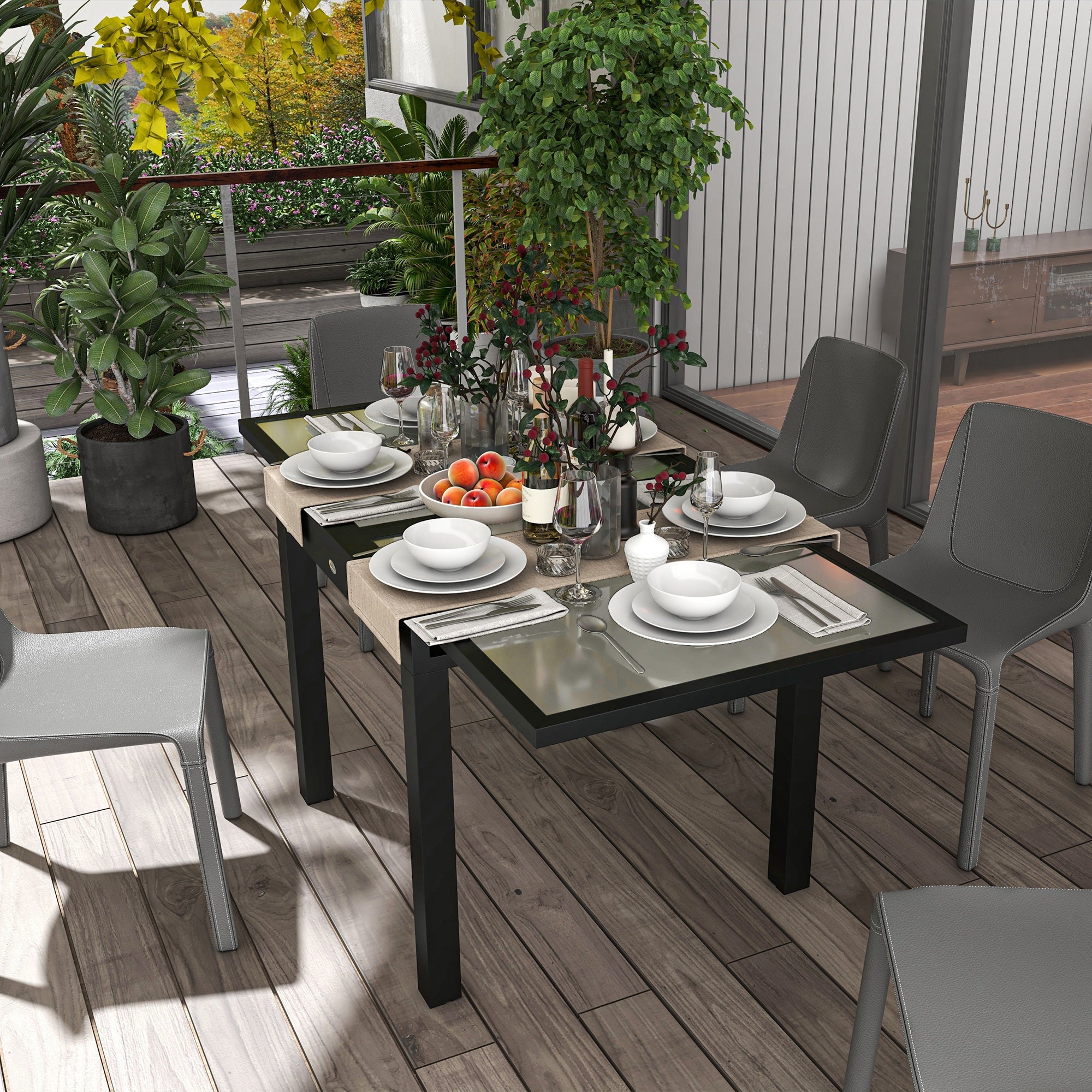 Outsunny Extendable Outdoor Dining Table Patio Table, Clear