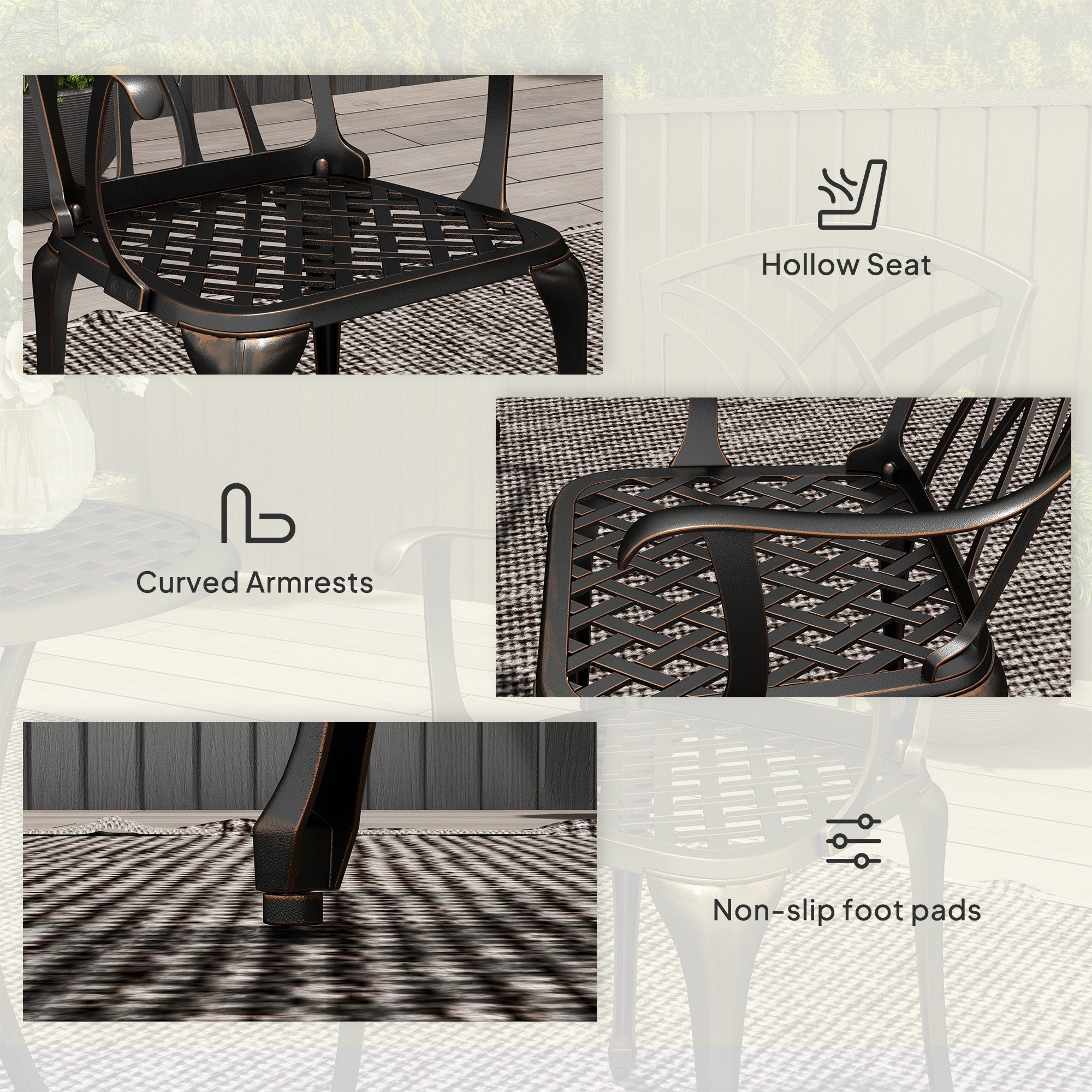 Outsunny 3 PCs Garden Bistro Set Outdoor Garden Furniture Set w/ Umbrella Hole