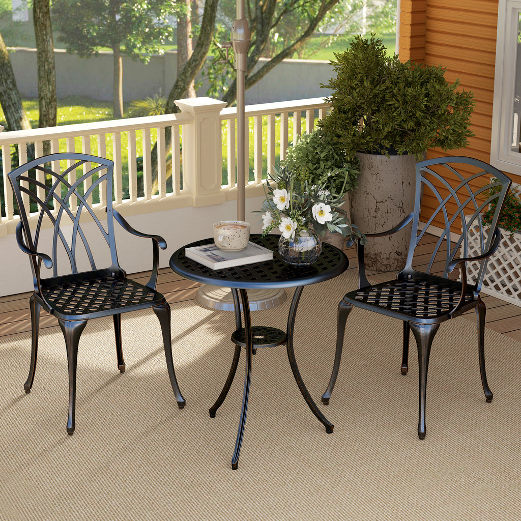 Outsunny 3 PCs Garden Bistro Set Outdoor Garden Furniture Set w/ Umbrella Hole
