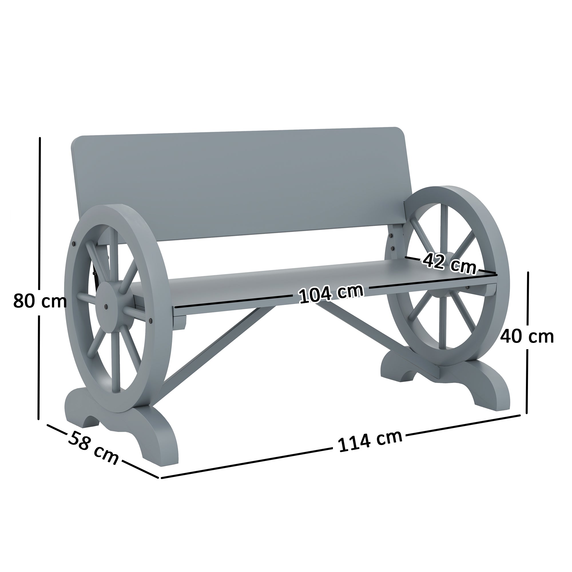 Outsunny Wooden Garden Bench Outdoor Loveseat with High Back, Grey