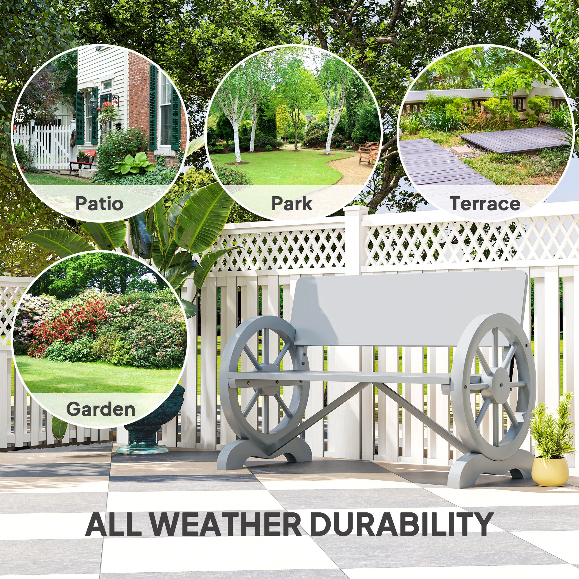 Outsunny Wooden Garden Bench Outdoor Loveseat with High Back, Grey