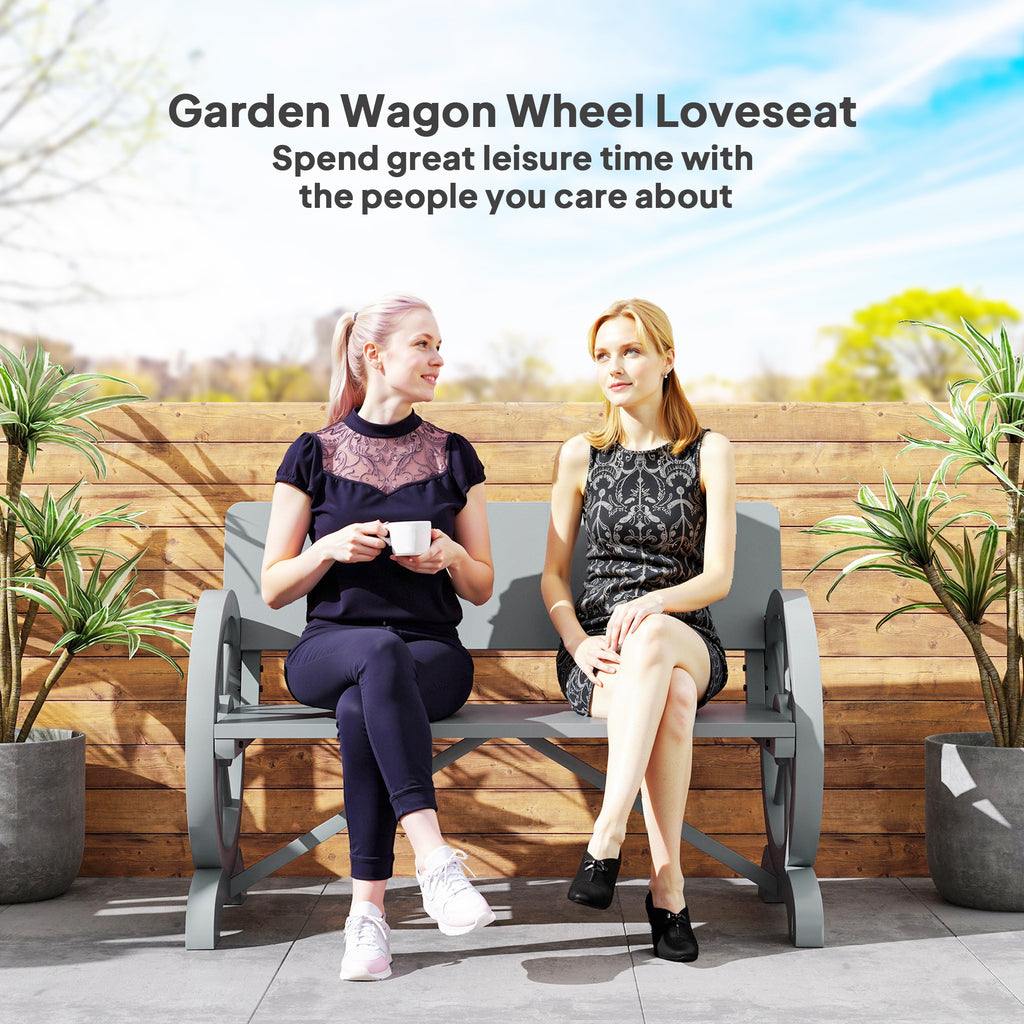 Outsunny Wooden Garden Bench Outdoor Loveseat with High Back, Grey