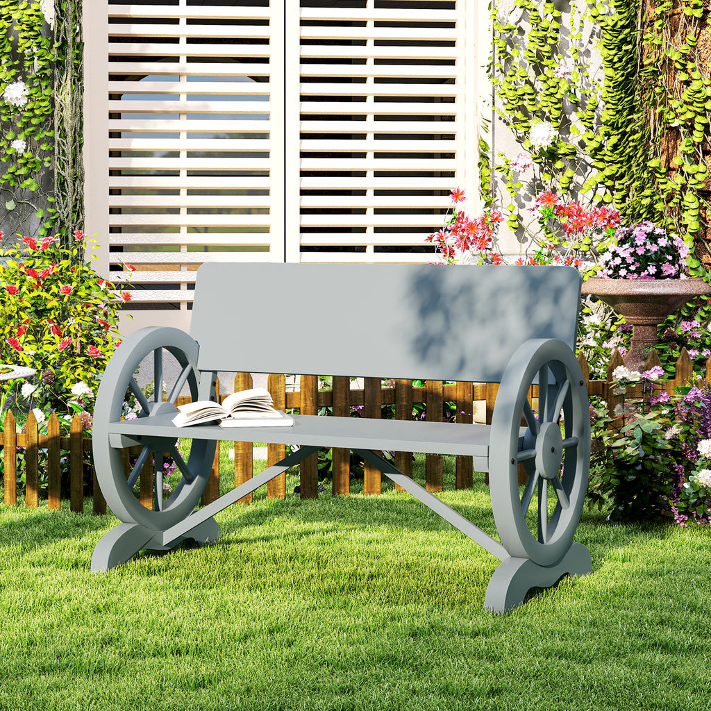 Outsunny Wooden Garden Bench Outdoor Loveseat with High Back, Grey