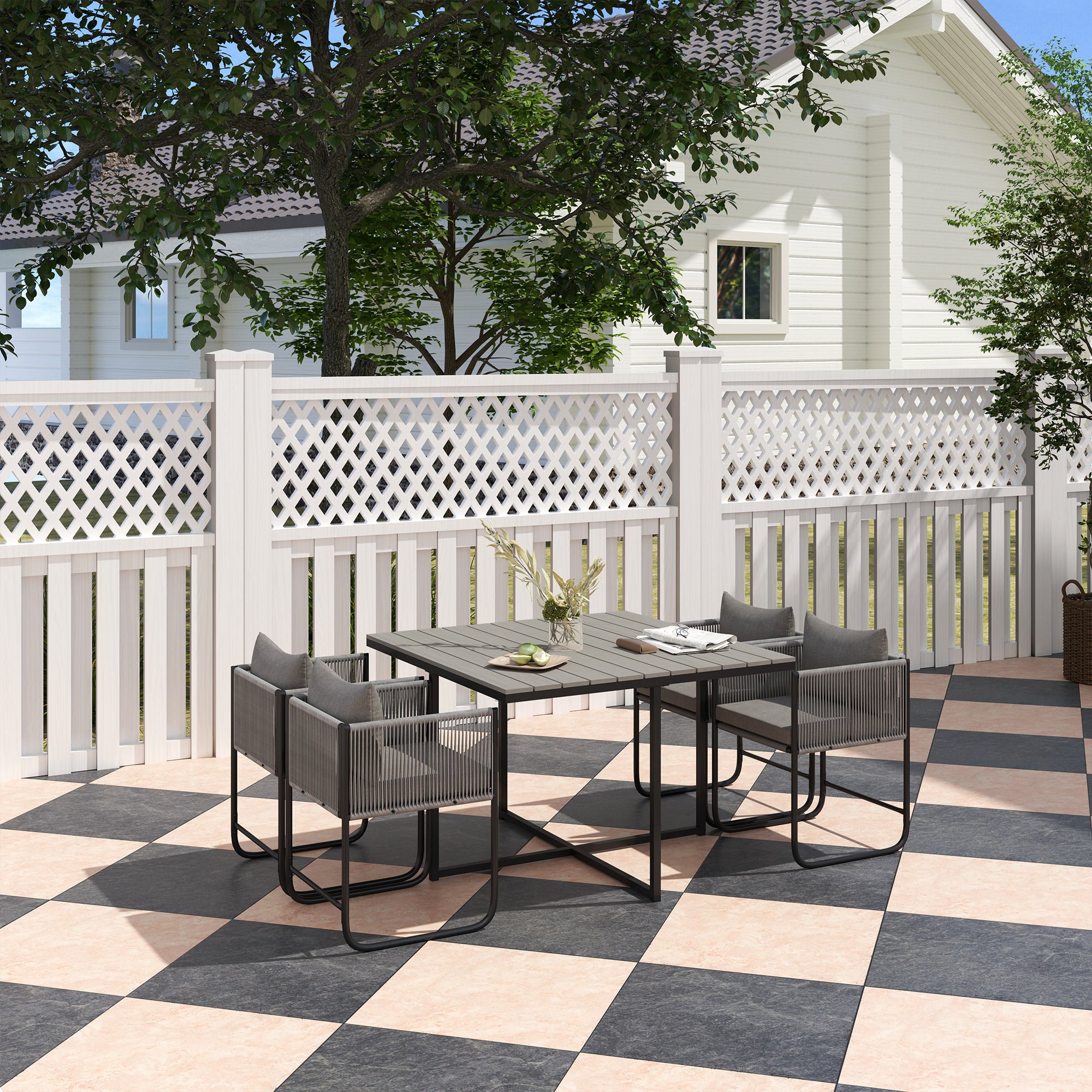 Outsunny Rattan Dining Set, Rattan Cube Dining Sets w/ Space-saving Design