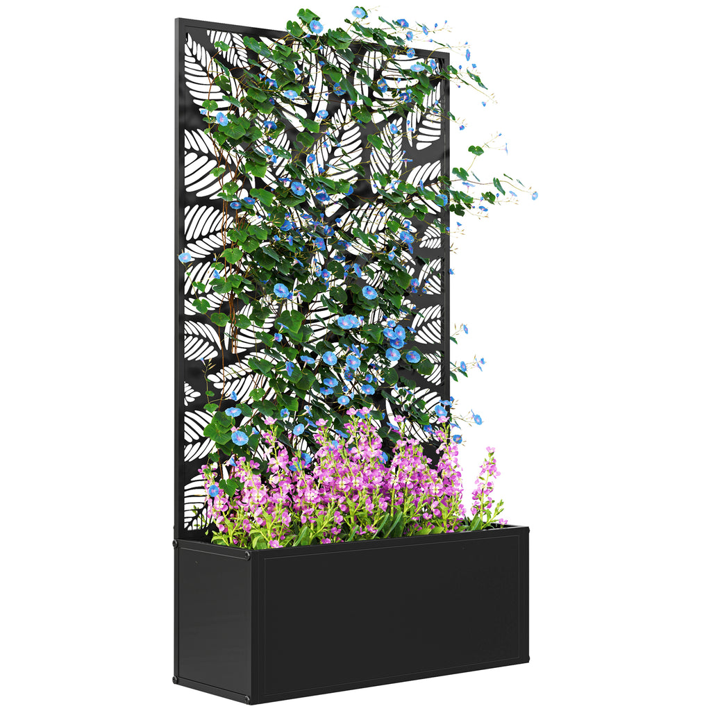 Outsunny Metal Raised Garden Bed with Trellis, Outdoor Elevated Planter Box