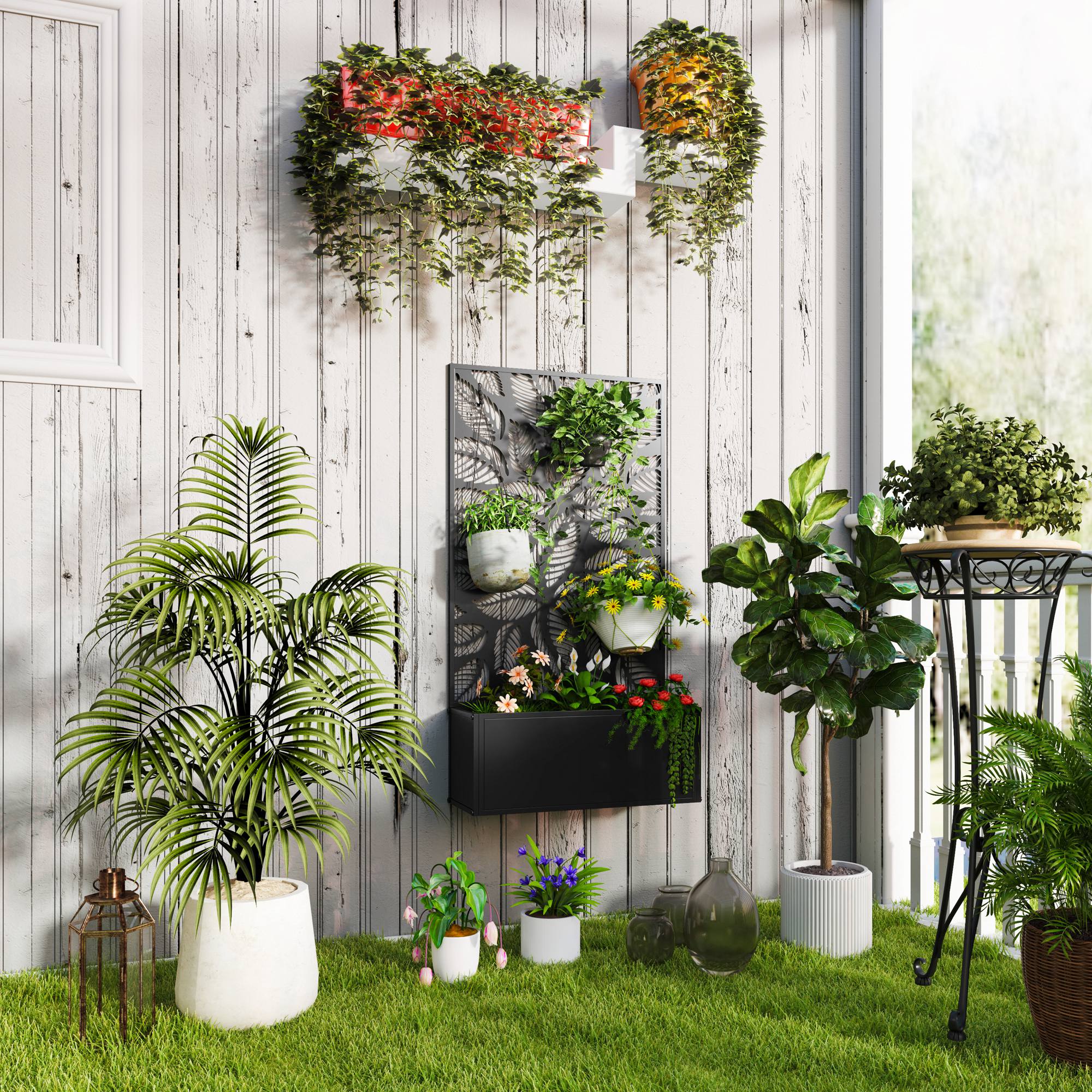 Outsunny Metal Raised Garden Bed with Trellis, Outdoor Elevated Planter Box